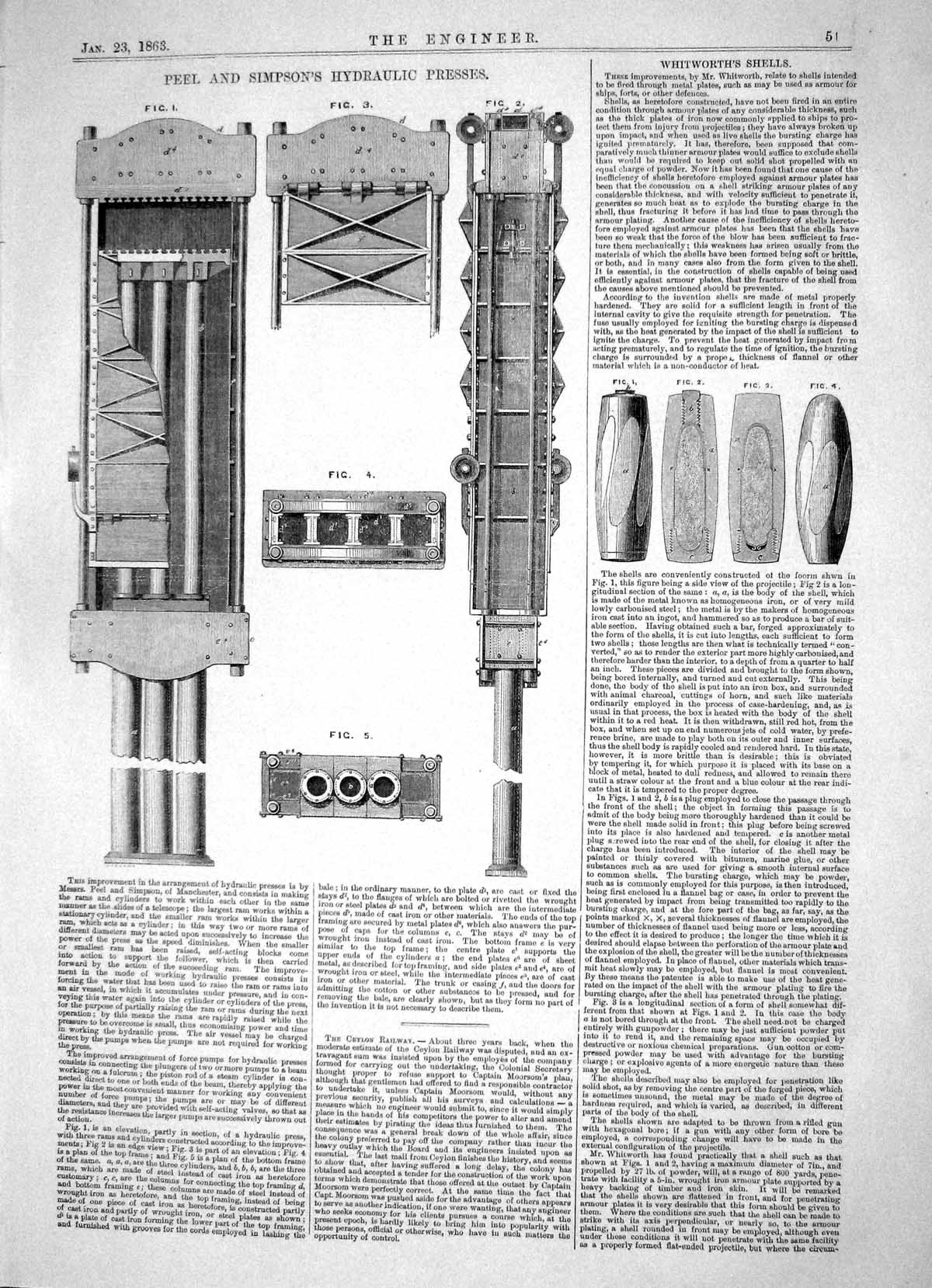 Old Engineering 1863 Peel Simpson Hydraulic Presses Whitworth Shells Victorian