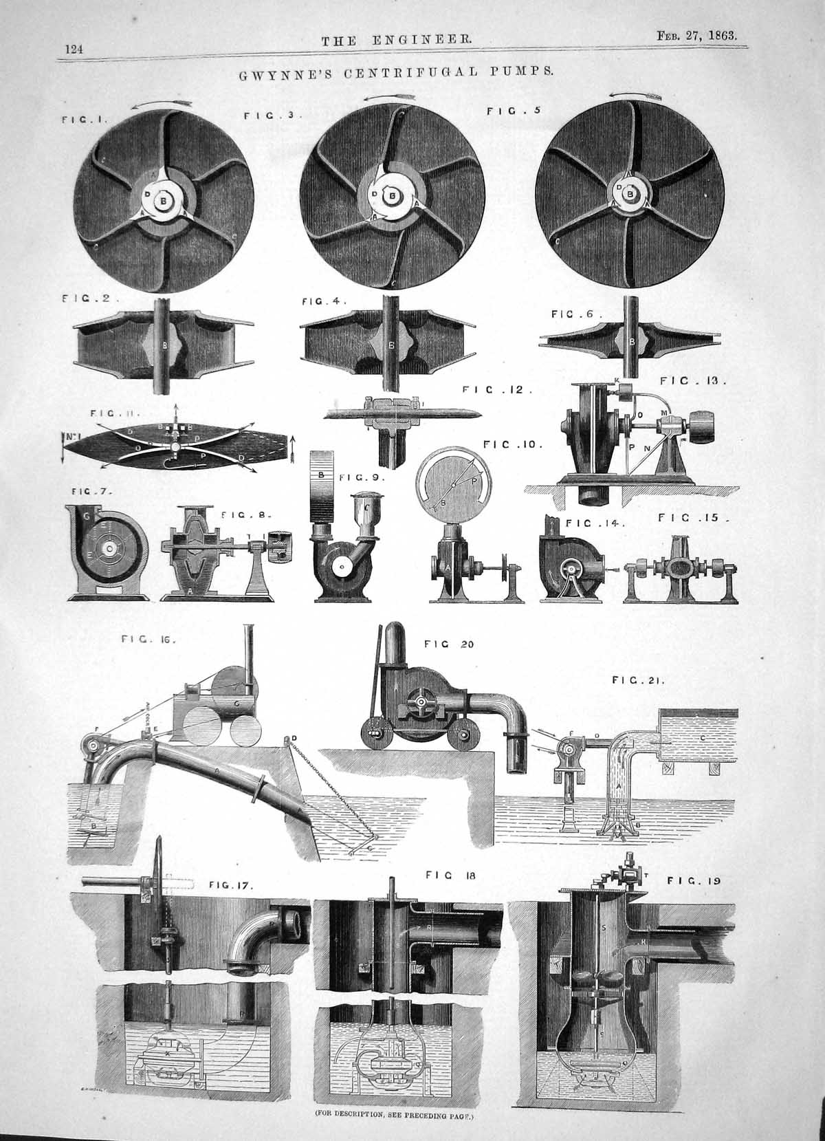 Antique Print Engineering 1863 Invention Gwynne Centrifugal Pumps Machinery