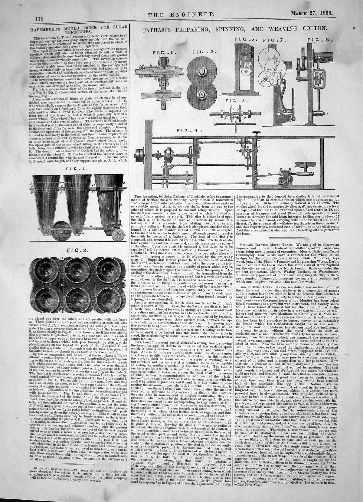 Antique Print 1863 John Tatham Preparing Spinning Weaving Cotton Havemeyer 19th