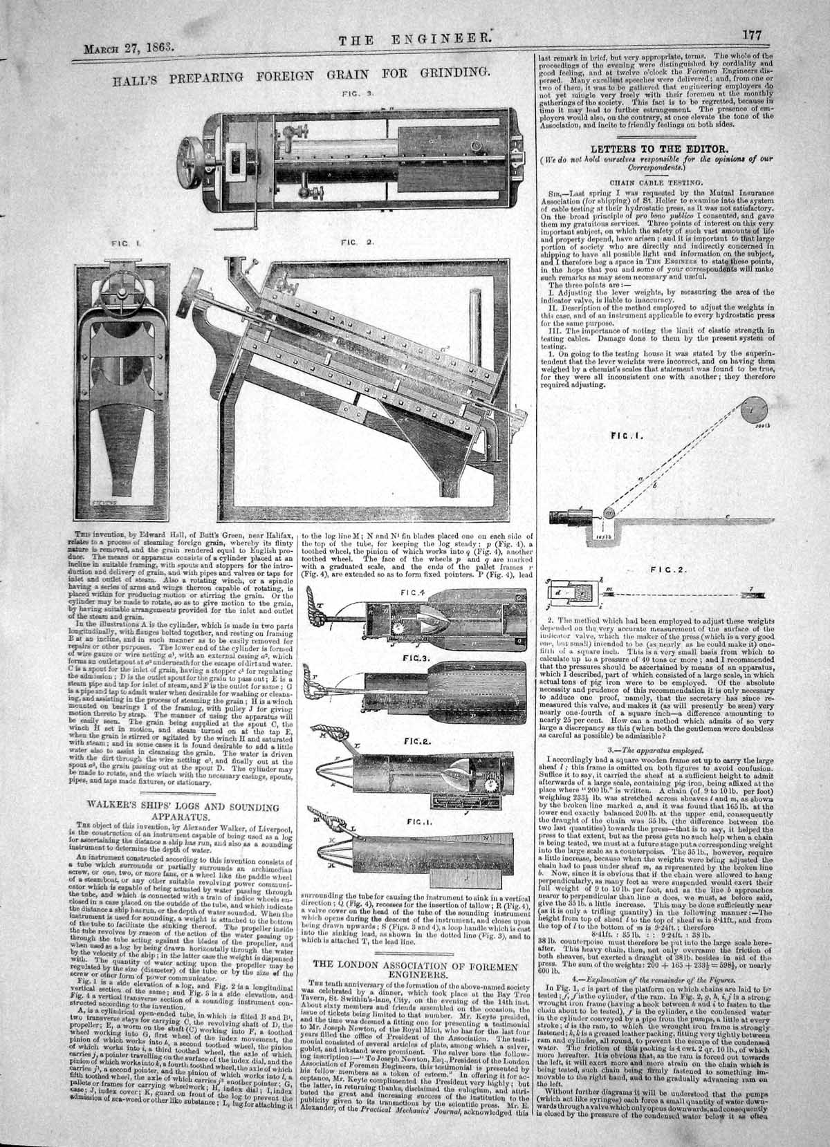 Old Print 1863 Edward Hall Preparing Foreign Grain Grinding Walker Ships 19th