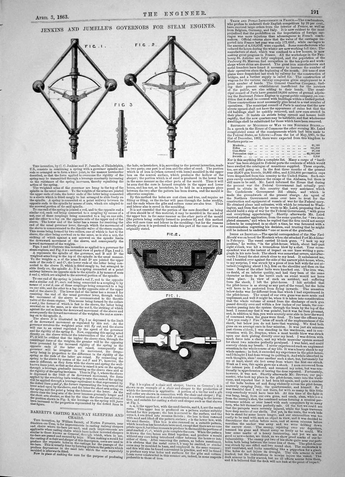 Antique Print 1863 Jenkins Jumelle Governors Steam Engines Barrett Railways
