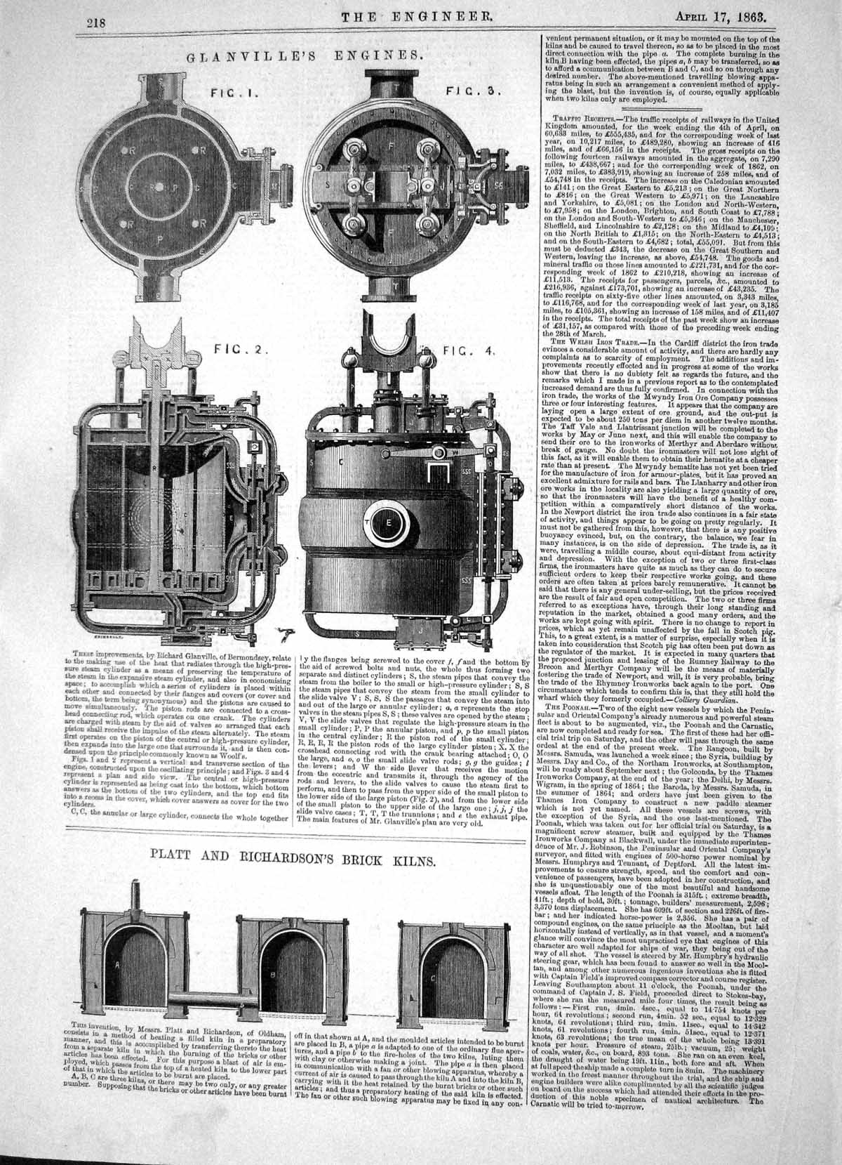 Antique Old Print 1863 Richard Glanville Engines Platt Richardson Brick Kilns