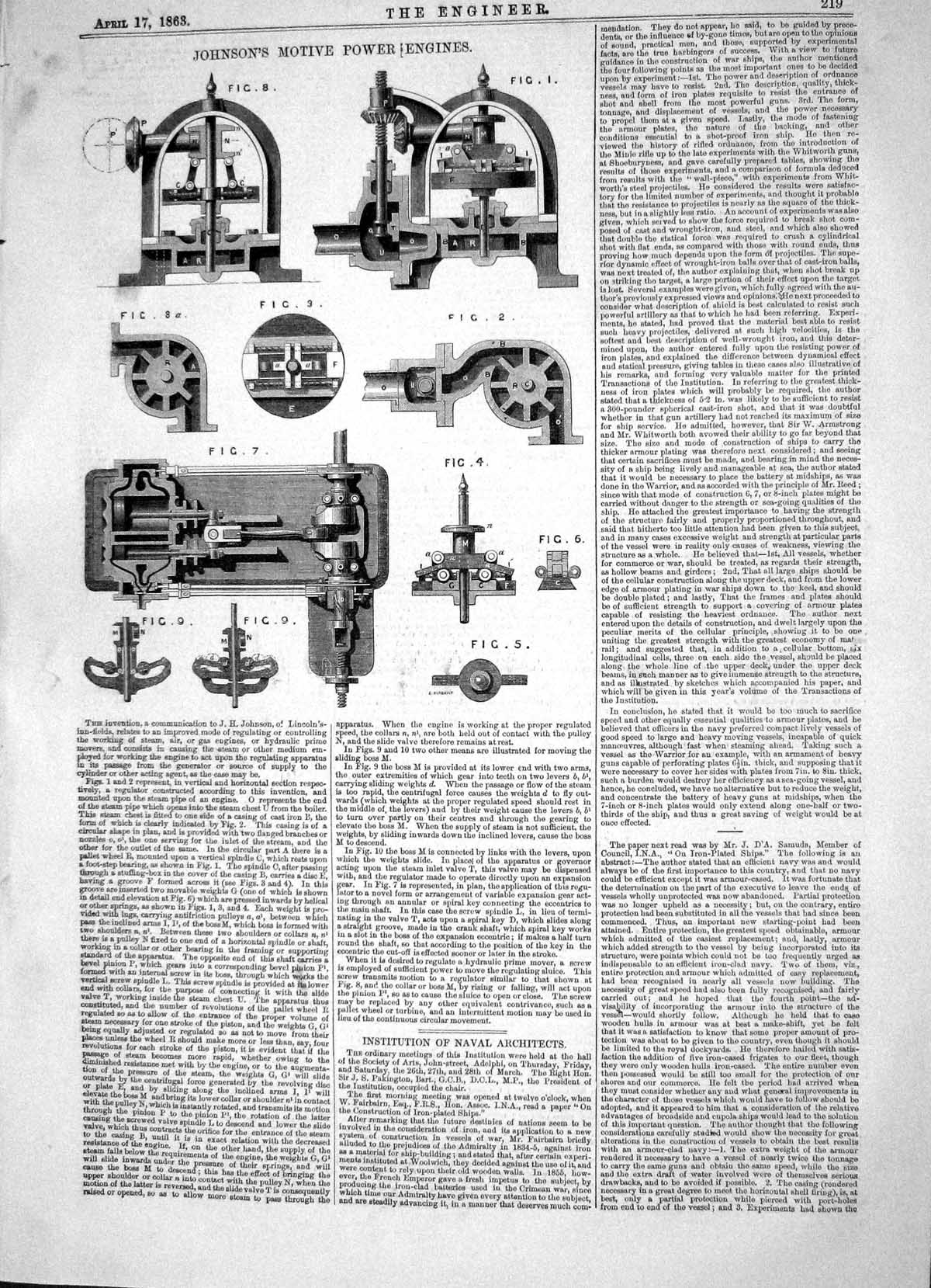 Old Engineering 1863 Invention Johnson Motive Power Engines Machinery Victorian