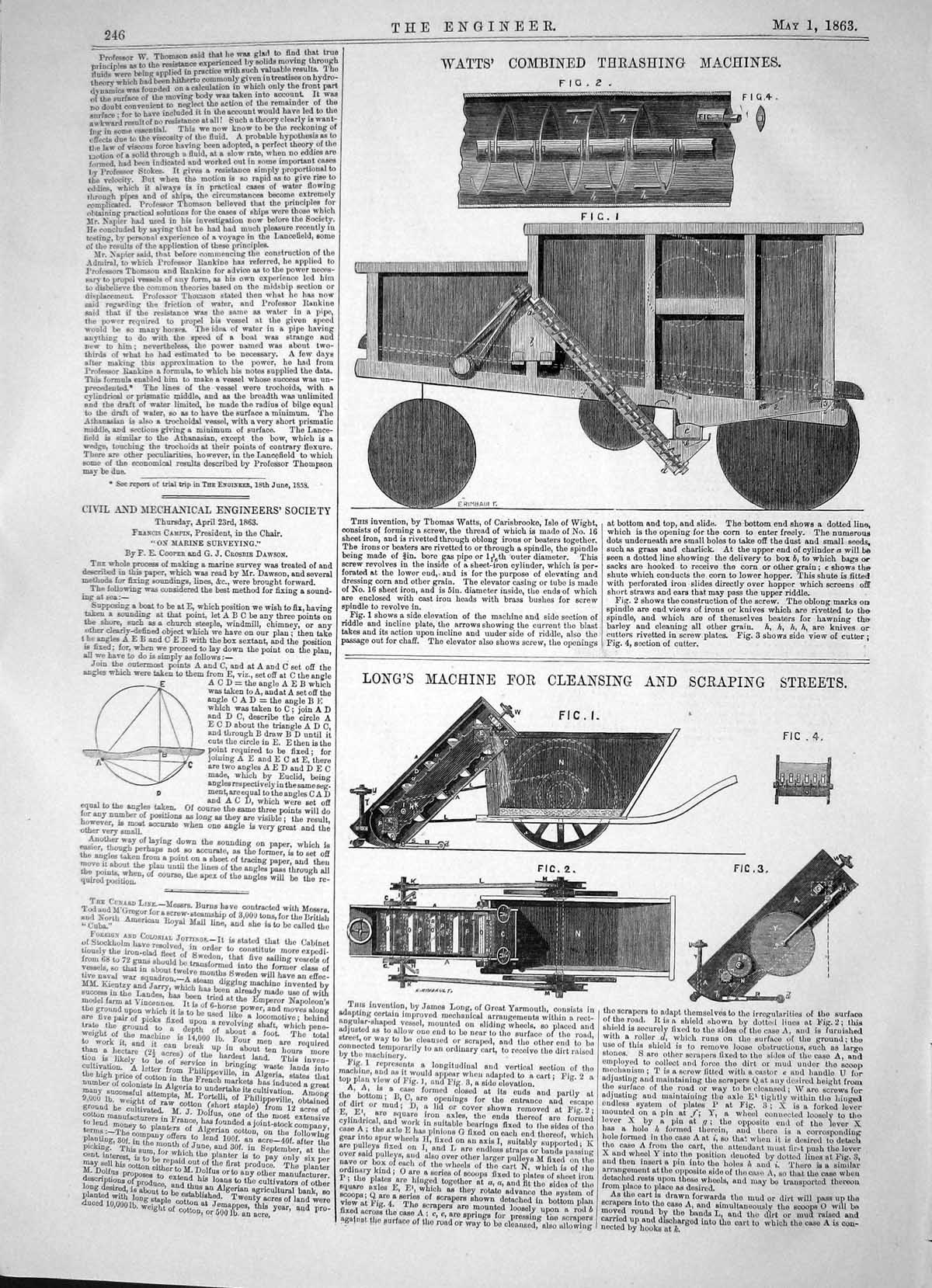 Antique Old Print Thomas Watts Thrashing Machines 1863 Long Scraping Streets