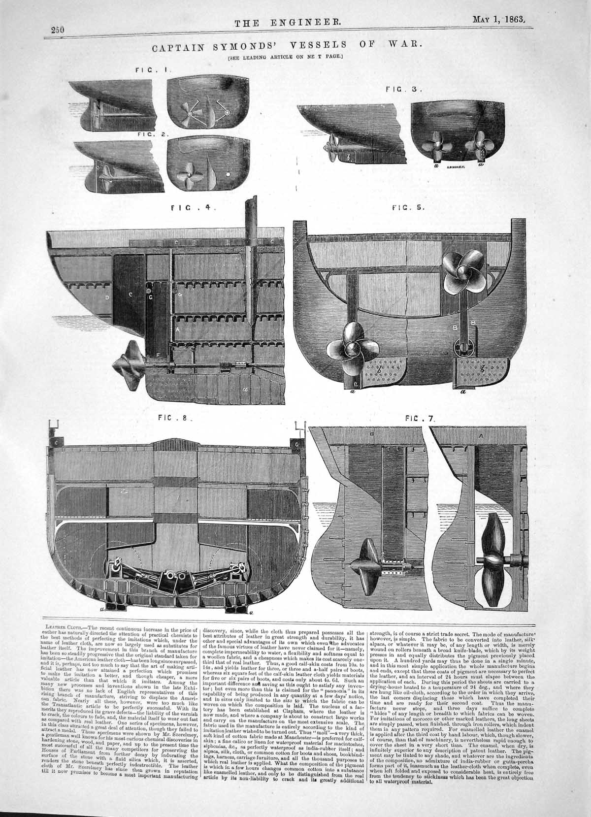 Original Old Antique Print Engineering 1863 Captain Symonds Vessels War Ship