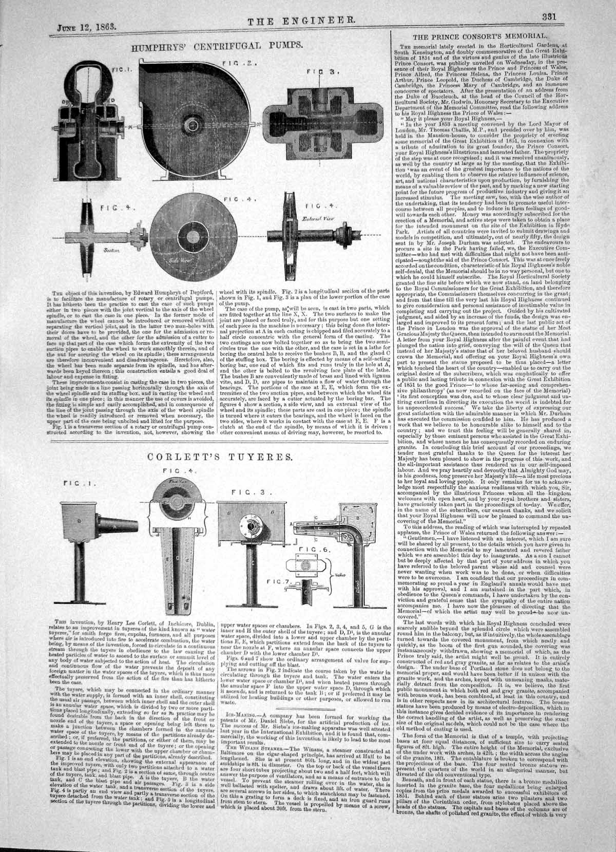 Antique Old Print 1863 Humphreys Centrifugal Pumps Henry Lee Corlett Tuyeres