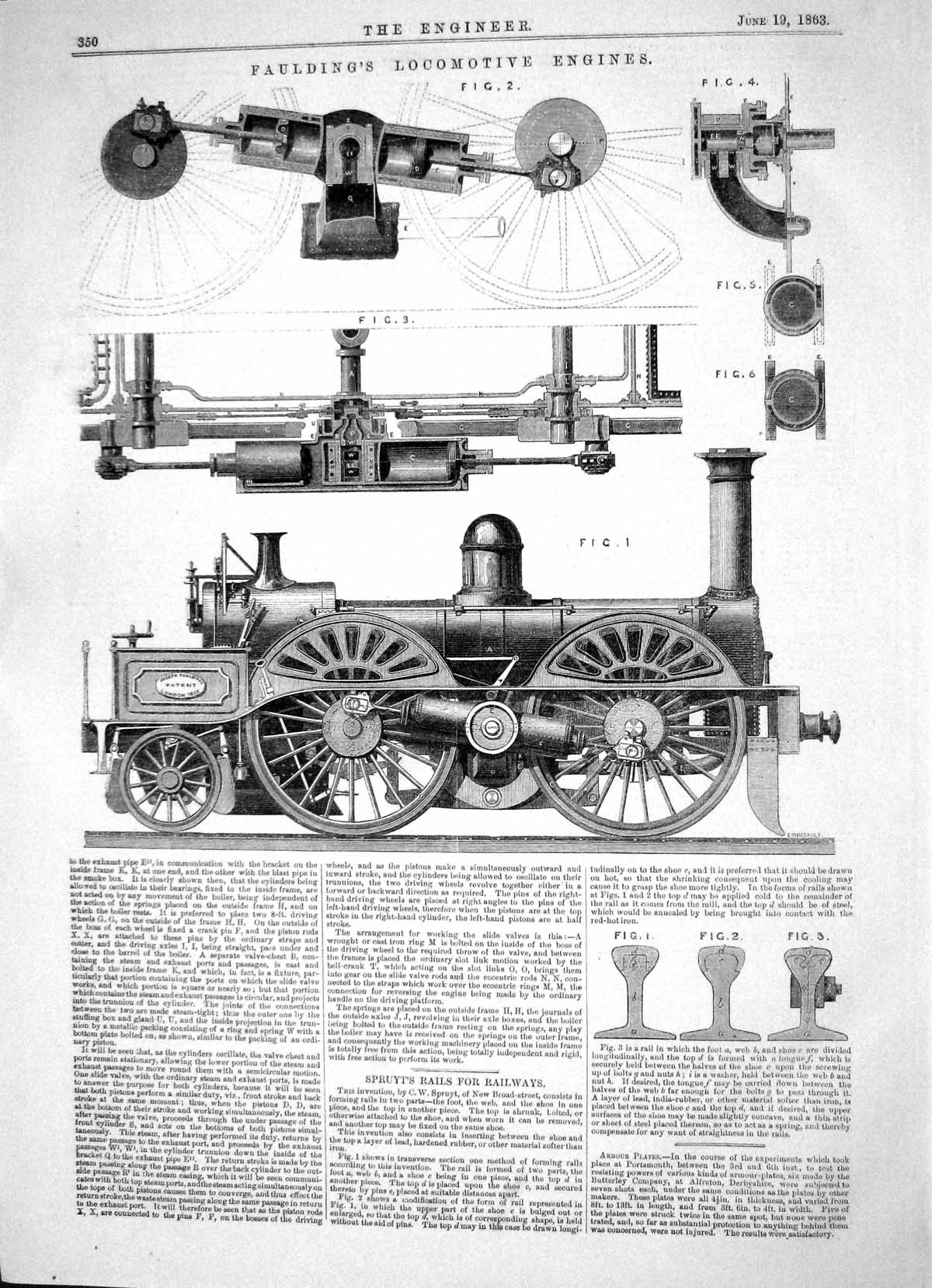 Antique Print 1863 Faulding Locomotive Train Engines Railways Spruyt Rails 19th