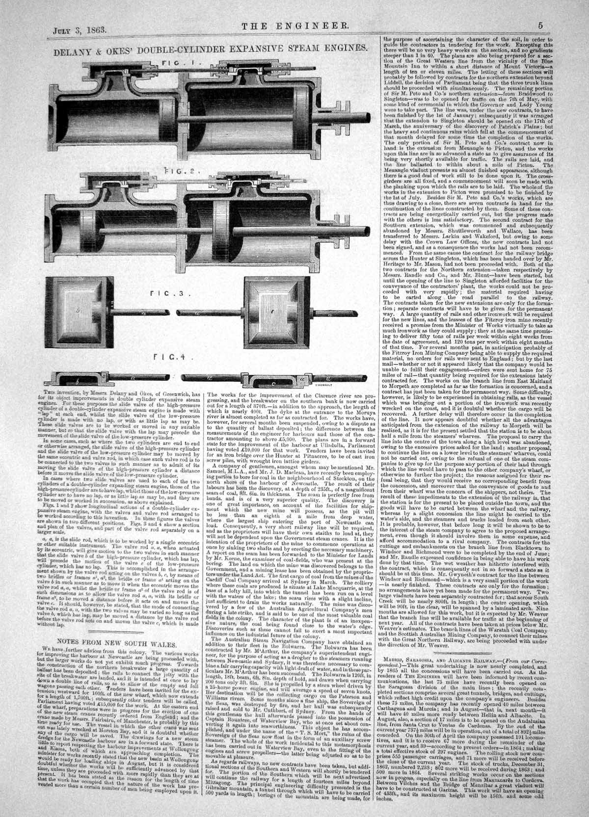 Old Engineering 1863 Invention Delany Okes Double-Cylinder Steam Engi Victorian