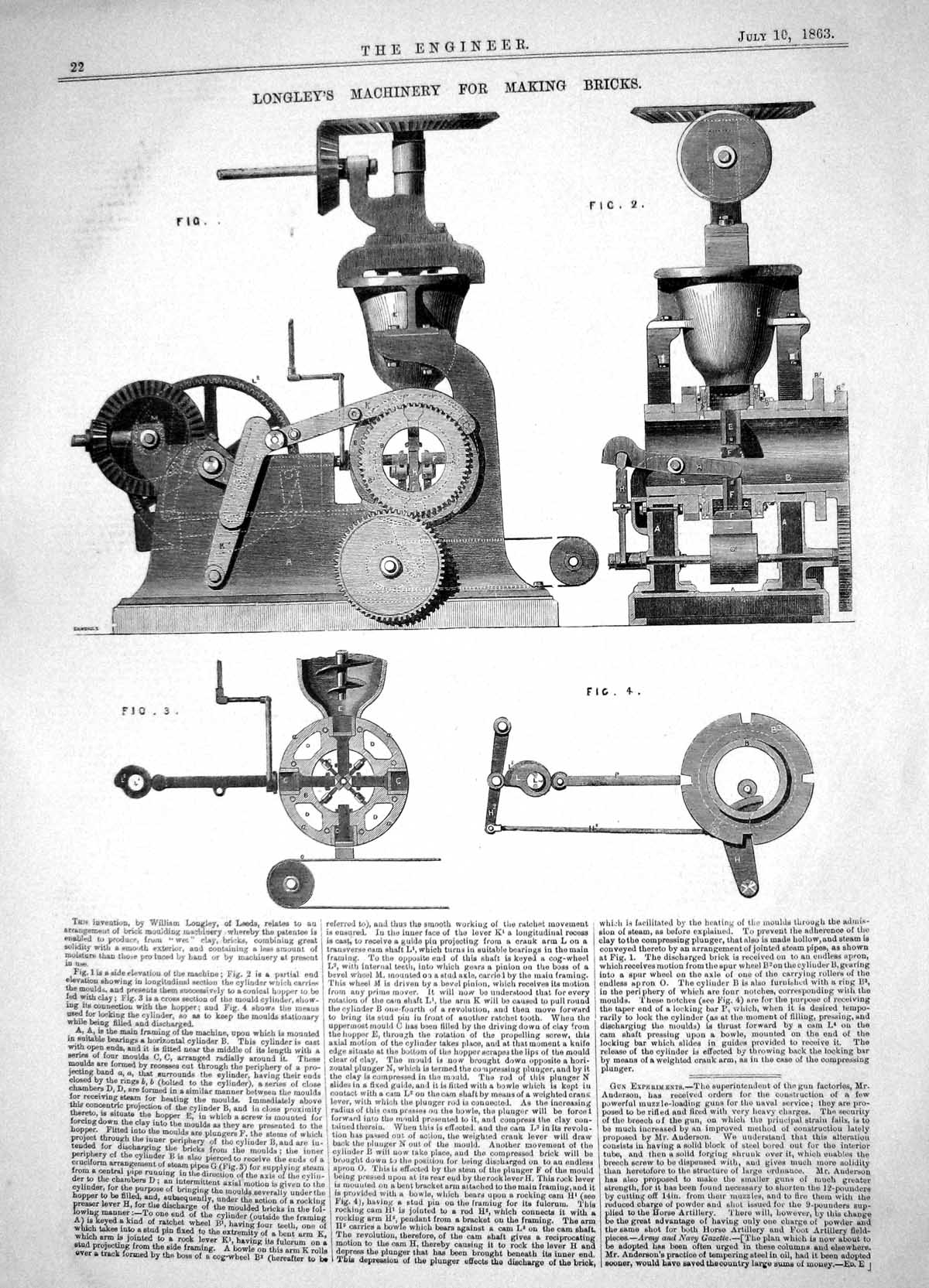 Old Engineering 1863 William Longley Machinery Making Bricks Inventio Victorian