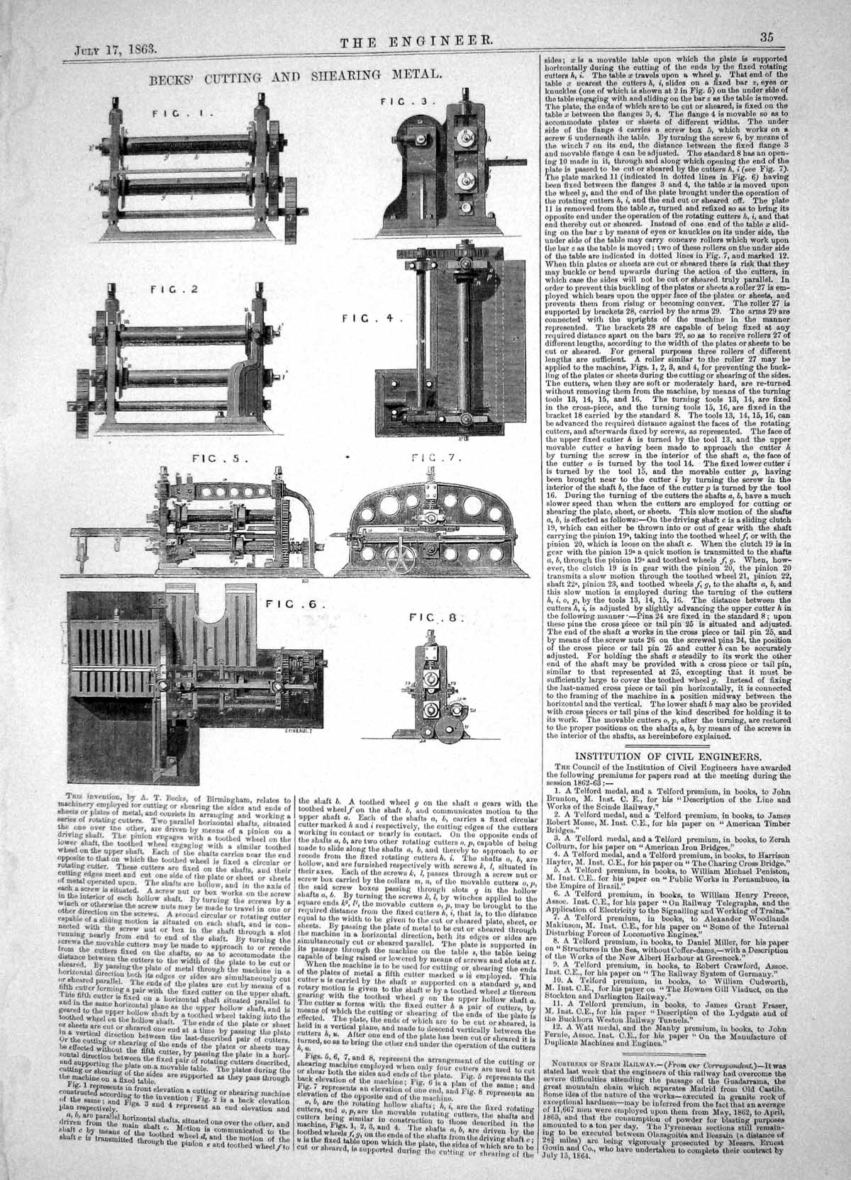 Old Engineering 1863 Invention Becks Cutting Shearing Metal Machinery Victorian
