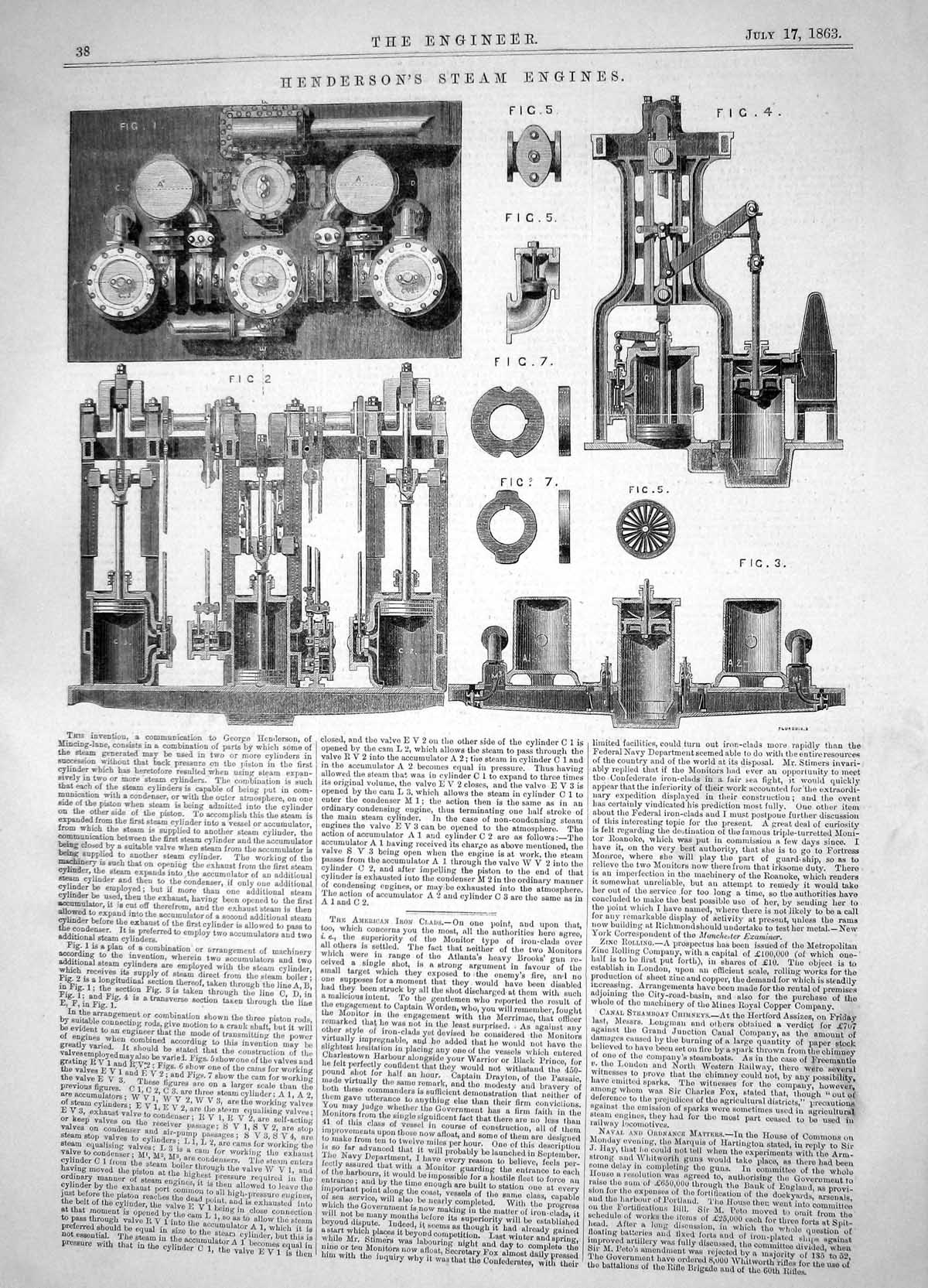 Old Engineering 1863 Invention George Henderson Steam Hammers Machine Victorian