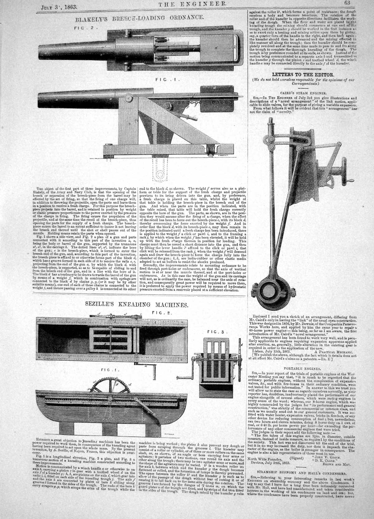 Old Print 1863 Blakely Breech-Loading Ordnance Sezille Kneading Machines 19th