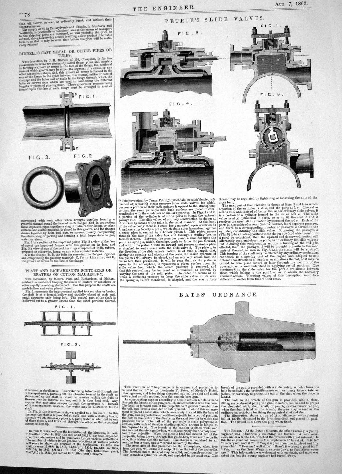 Old 1863 Petrie Slide Valves Riddell Cast Metal Bates Ordnance Platt Victorian
