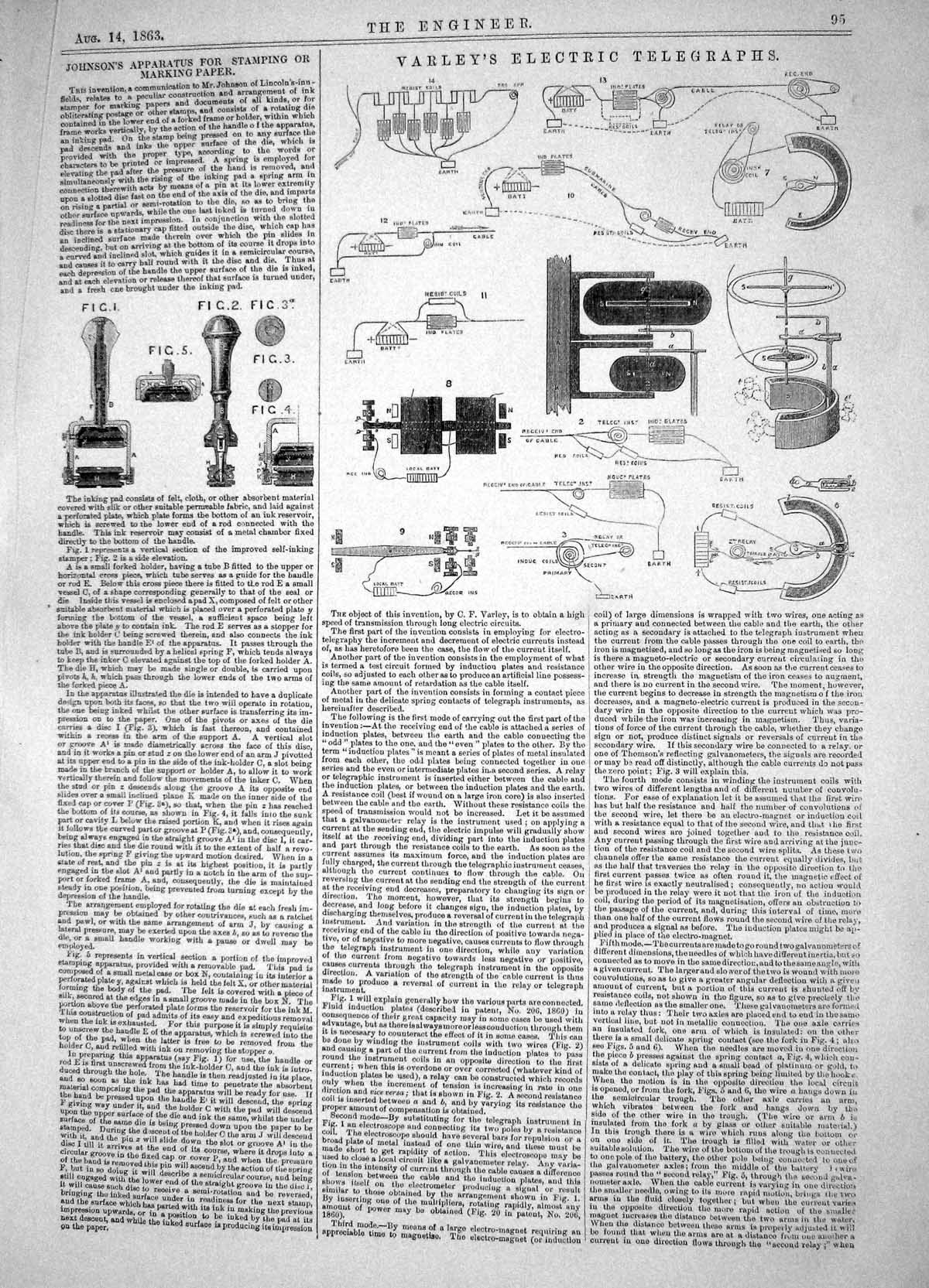 Old 1863 Invention Varley Electric Telegraphs Johnson Stamping Paper Victorian