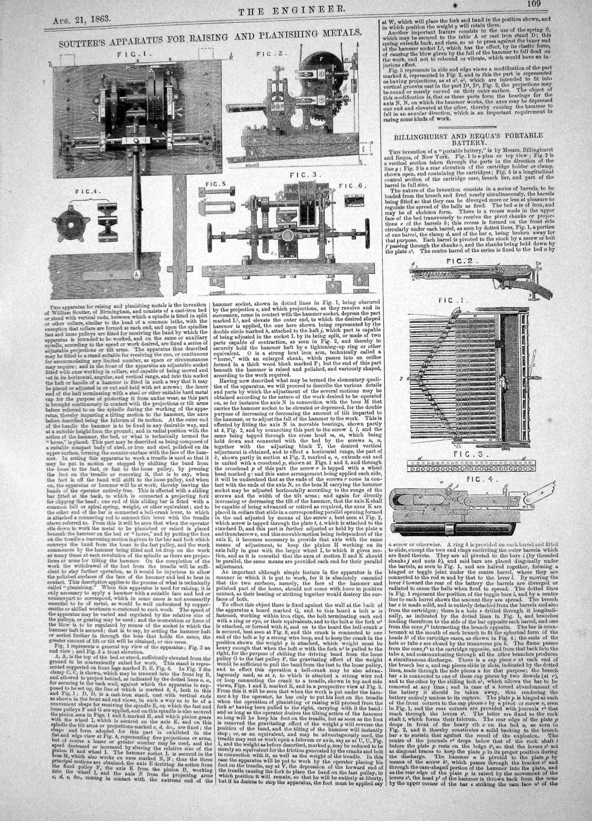 Antique Print 1863 Soutter Apparatus Raising Planishing Metals Billinghurst