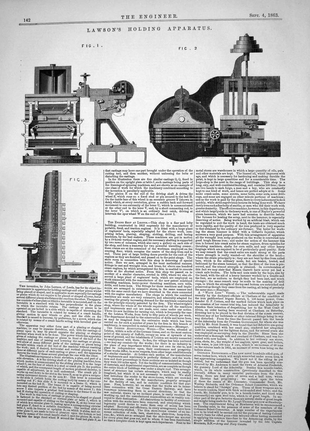 Old Print Engineering 1863 Invention John Lawson Hing Apparatus Machiner 19th