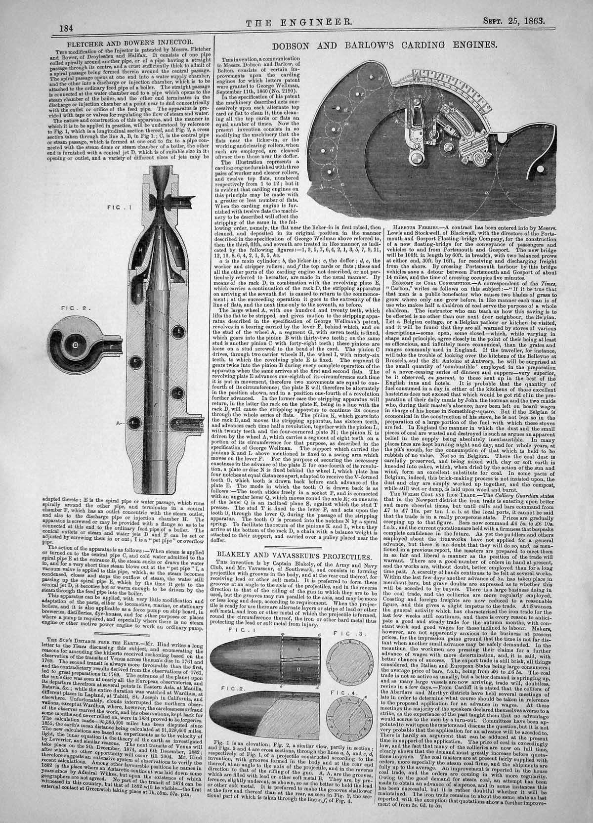 Antique Old Print 1863 Fletcher Bower Injector Dobson Barlow Carding Engines