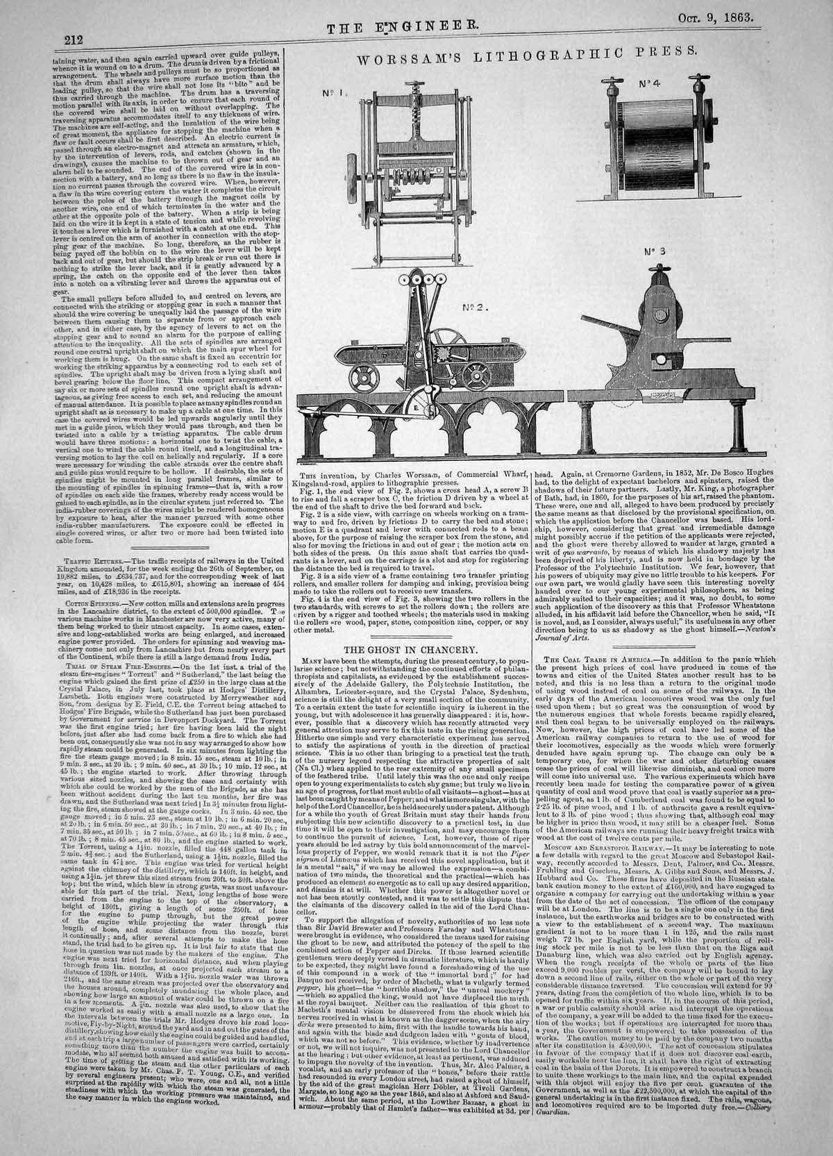 Antique Print Engineering 1863 Charles Worssam Lithographic Press Machinery