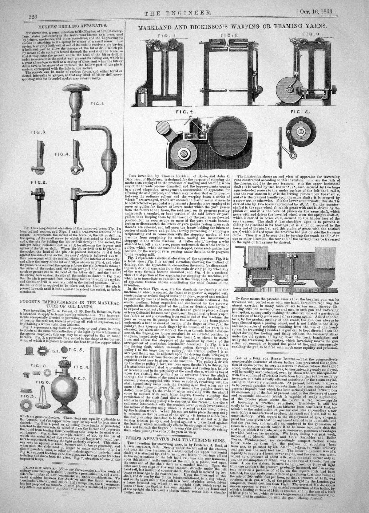 Antique Old Print 1863 Markland Dickinson Warping Beaming Yarns Hughes Pouget