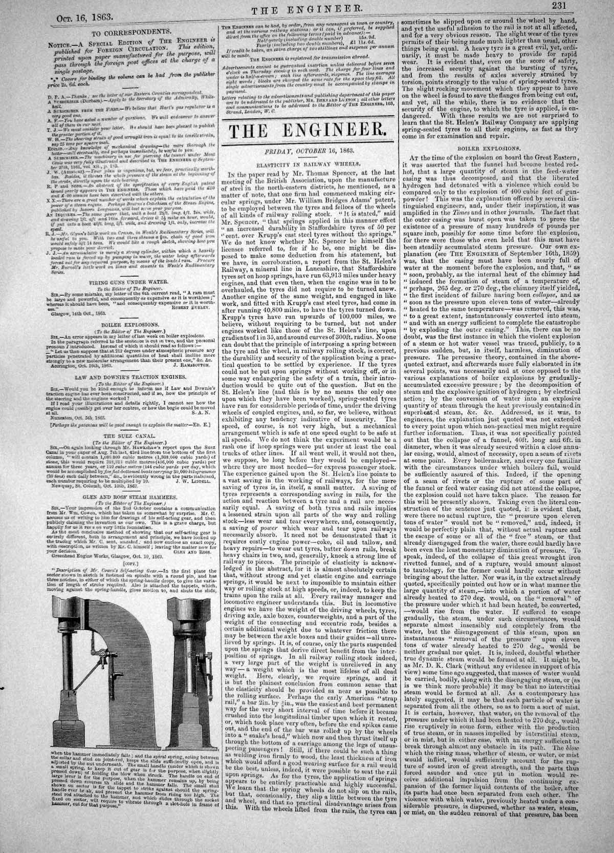 Old Print Engineering 1863 Glen Ross Steam Hammers Cowen Self-Acting Gear 19th