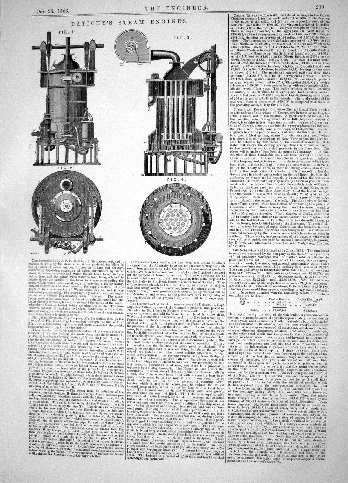 Antique Old Print Engineering 1863 Invention Datichy Steam Engines Machinery