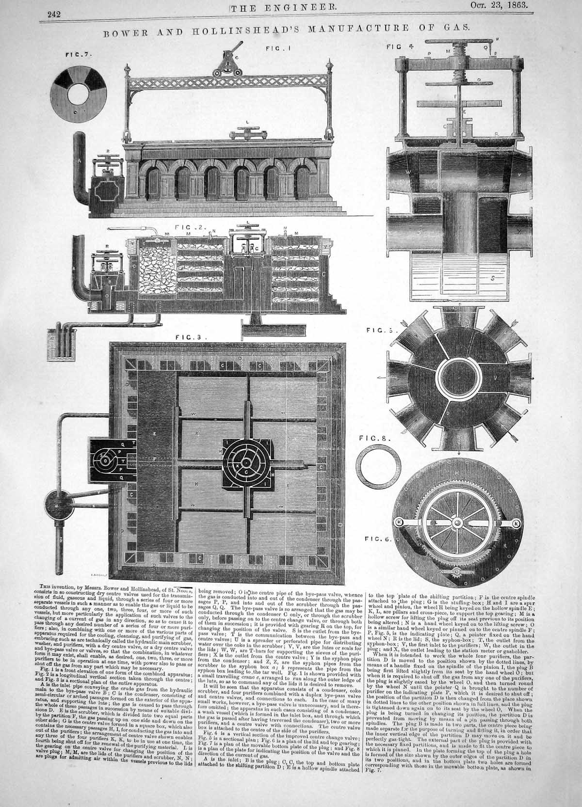 Antique Print Engineering 1863 Bower Hollinshead Manufacture Gas Machinery 19th