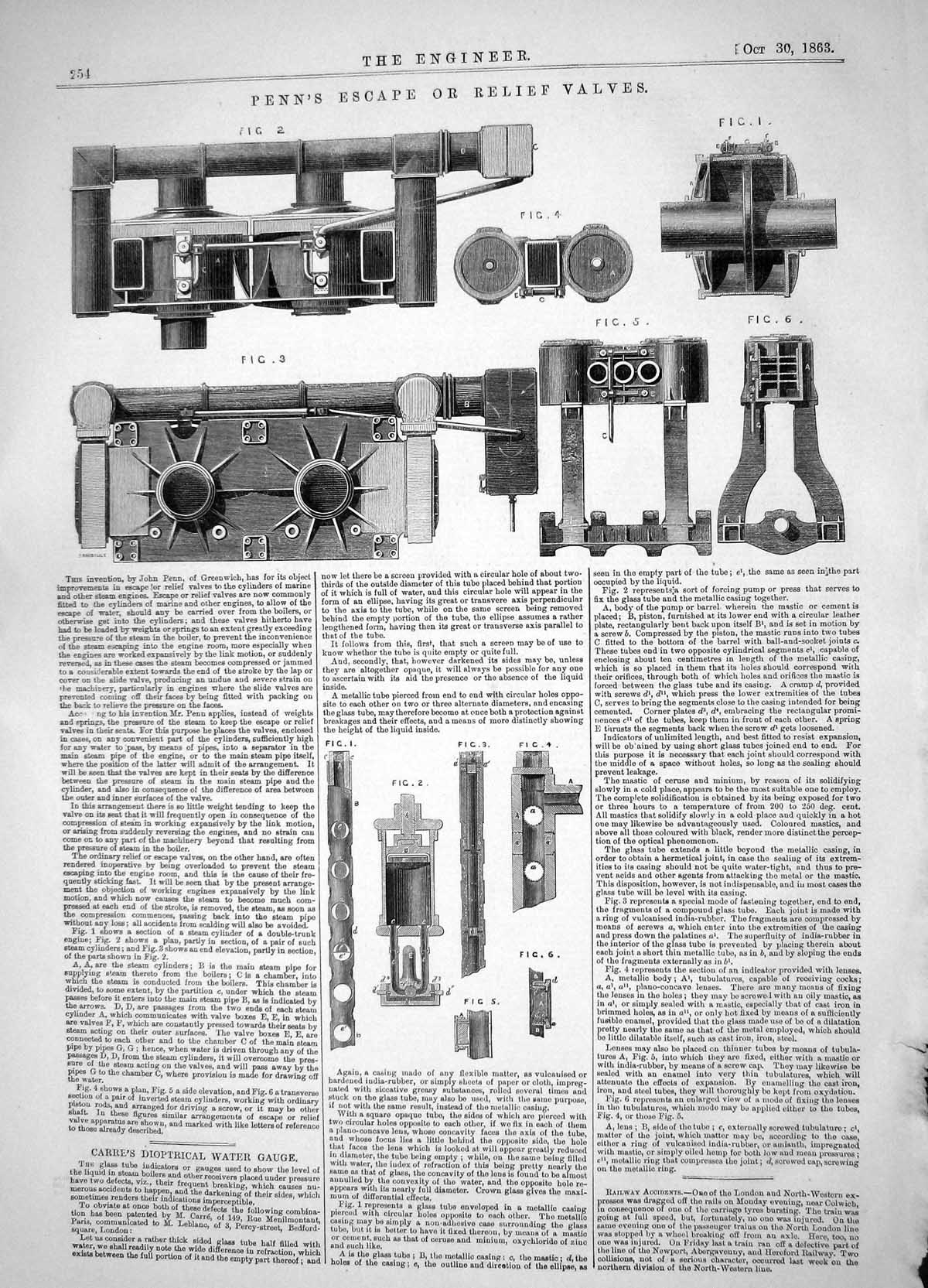 Old 1863 John Penn Escape Relief Valves Carre Dioptrical Water Gauge Victorian