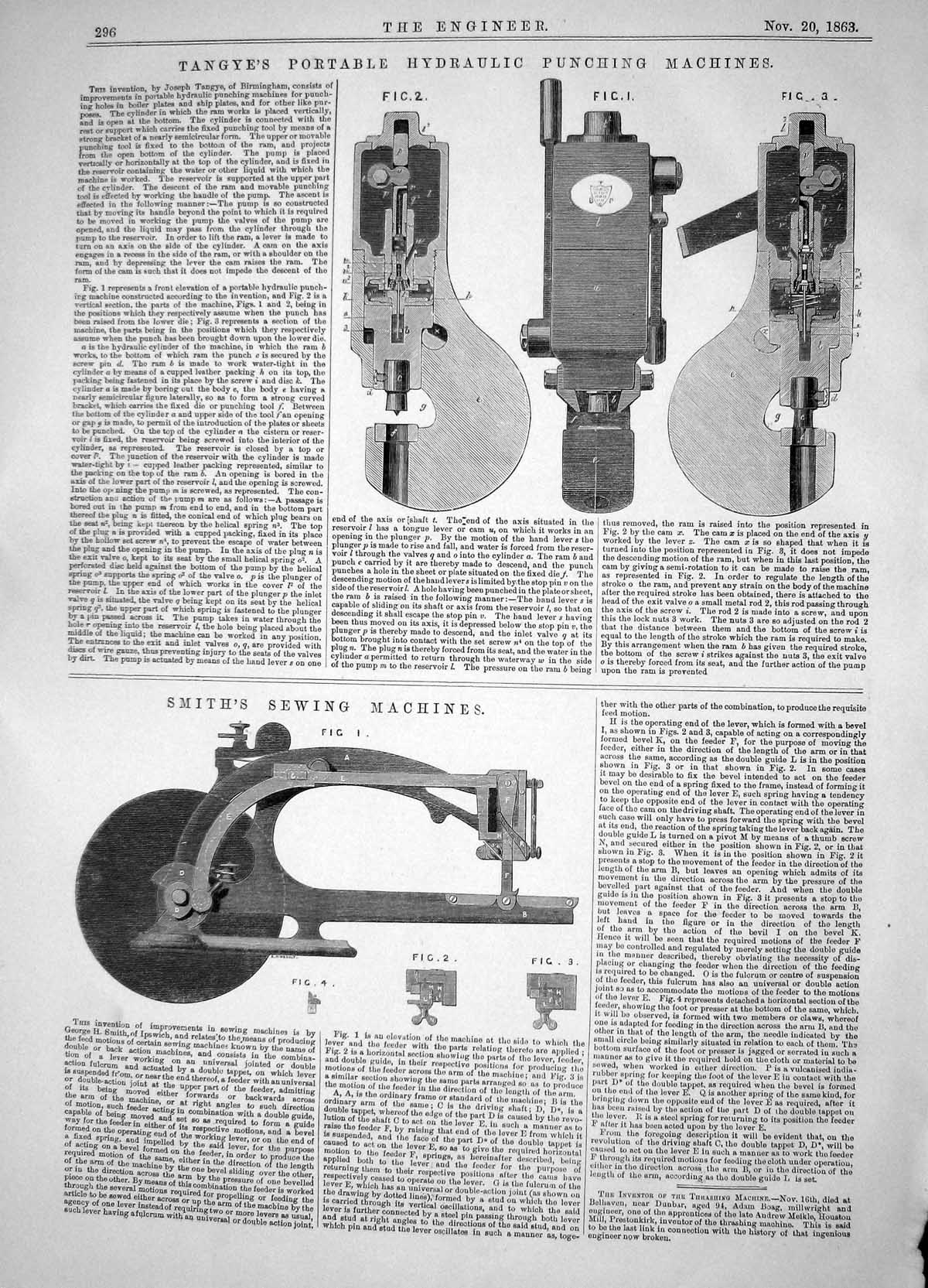 Antique Print 1863 Tangye Portable Hydraulic Punching Machines Smith Sewing