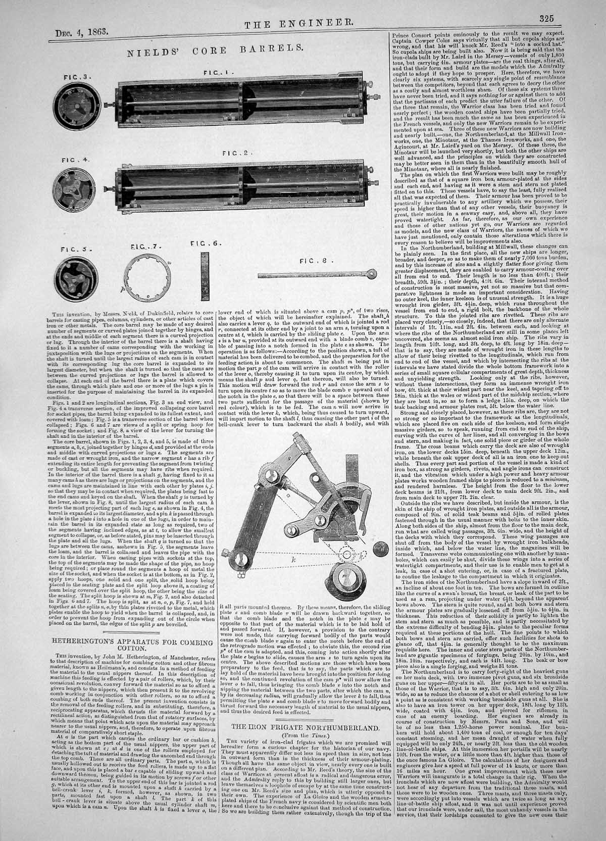 Old Engineering 1863 Nields Core Barrels Hetherington Combing Cotton Victorian