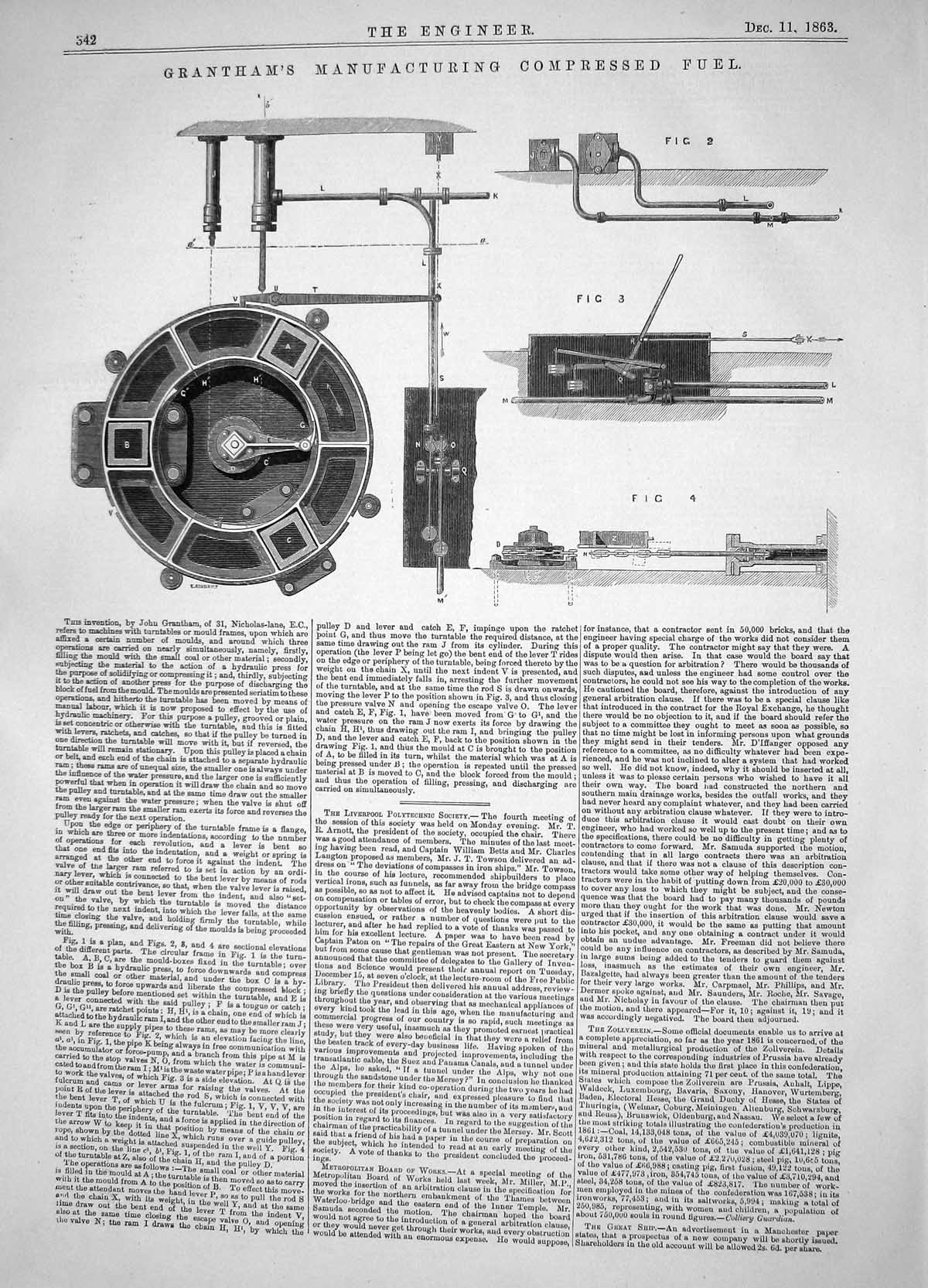 Old Print Engineering 1863 Grantham Manufacture Compressed Fuel Machinery 19th