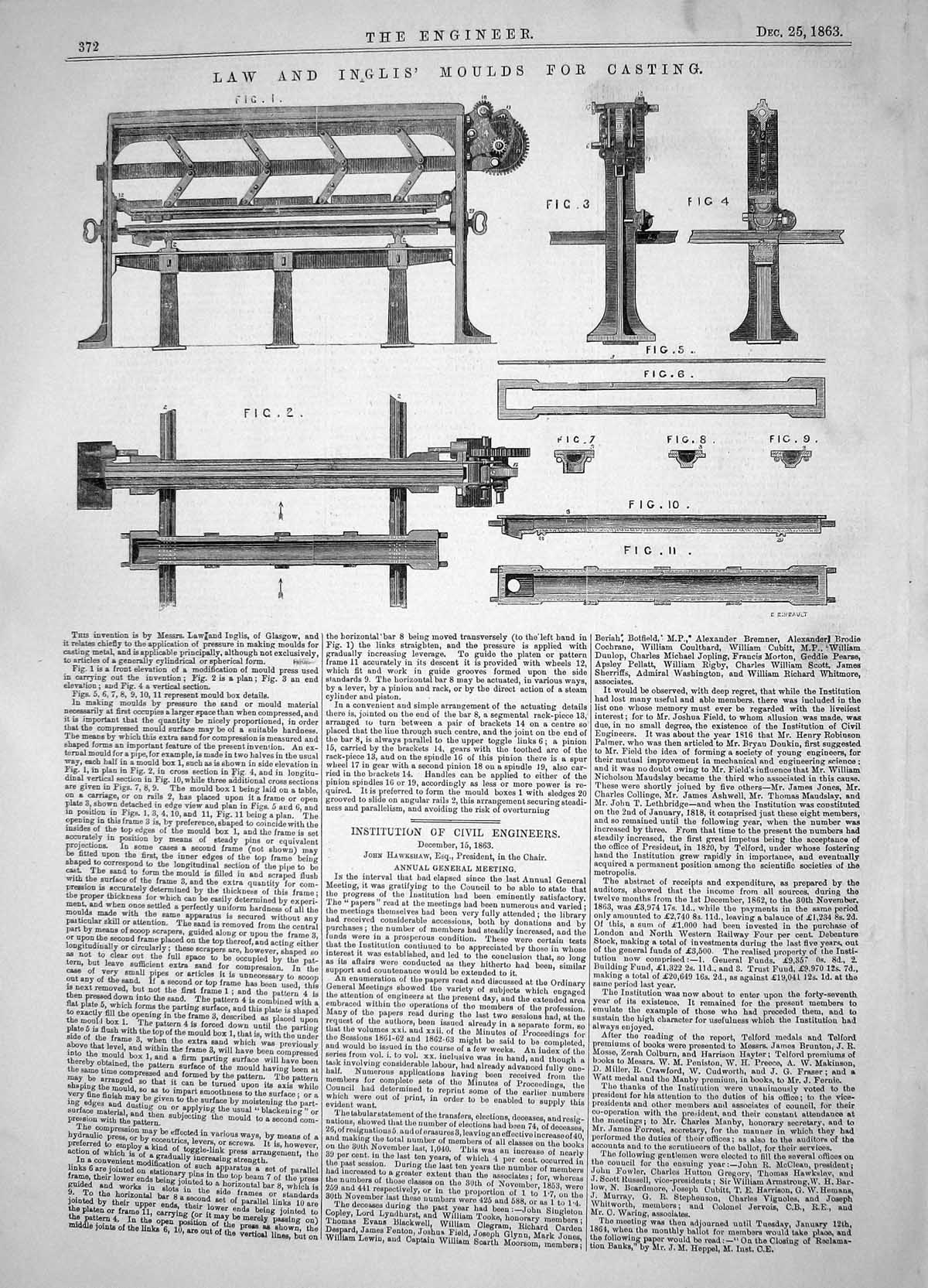 Old Engineering 1863 Invention Law Inglis Moulds Casting Instruments Victorian