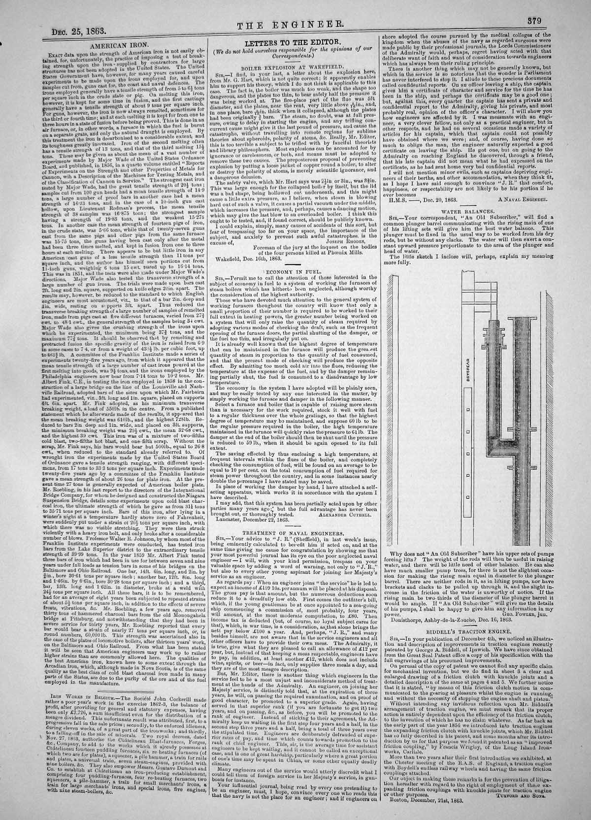 Original Old Antique Print Engineering 1863 Water Balances Pump Apparatus 19th