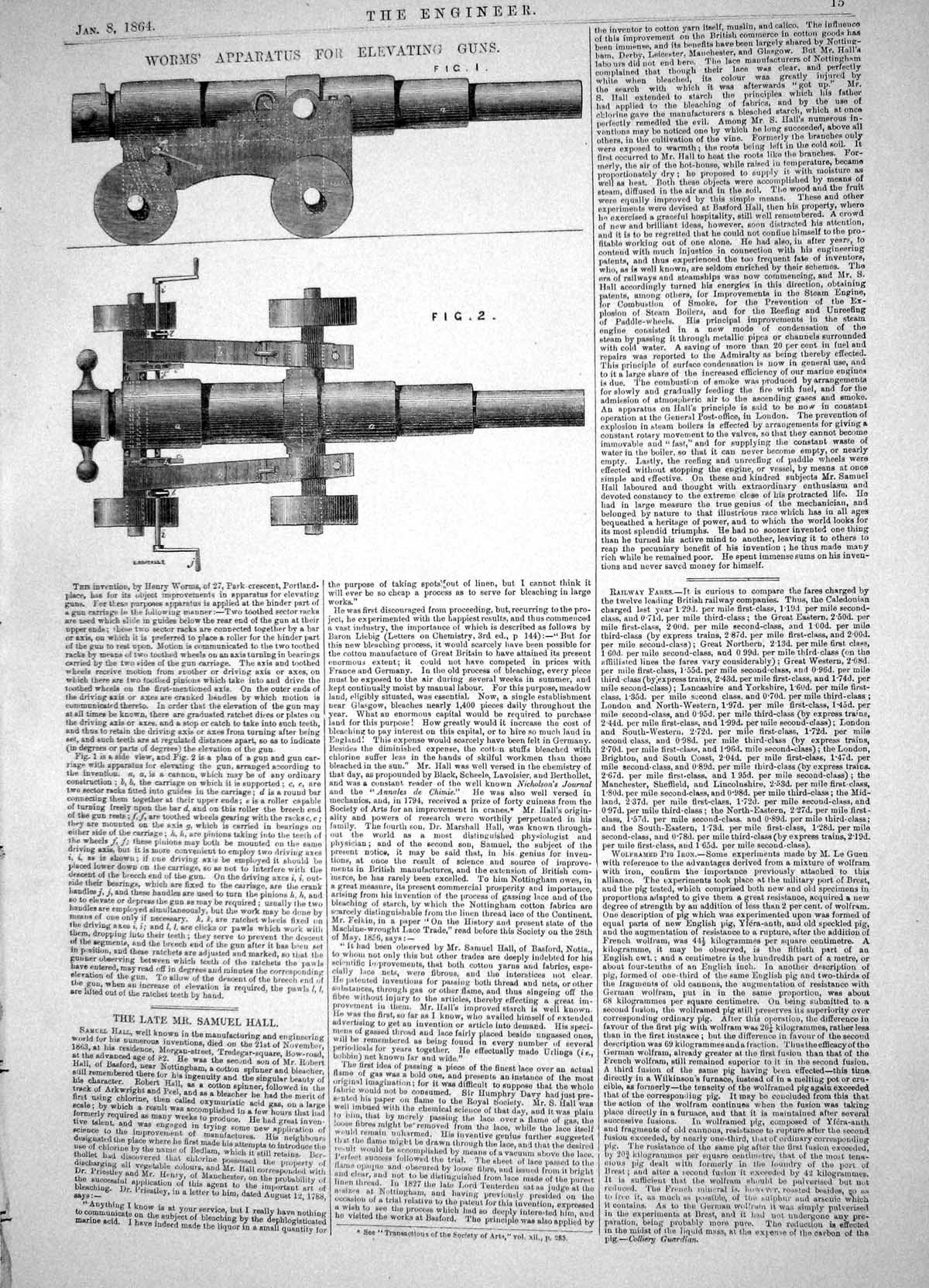 Antique Print Engineering 1864 Henry Worms Apparatus Elevating Guns Weapons