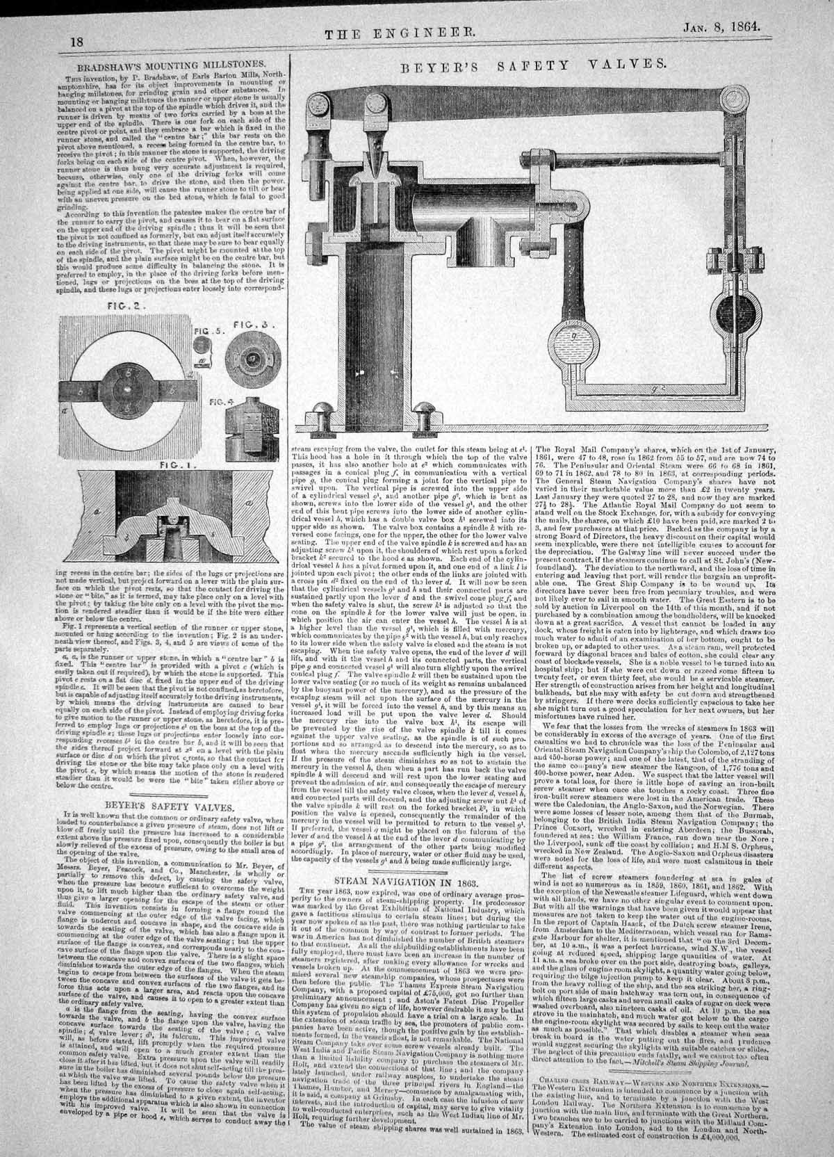 Old Engineering 1864 Bradshaw Mounting Millstones Beyer Safety Valves Victorian