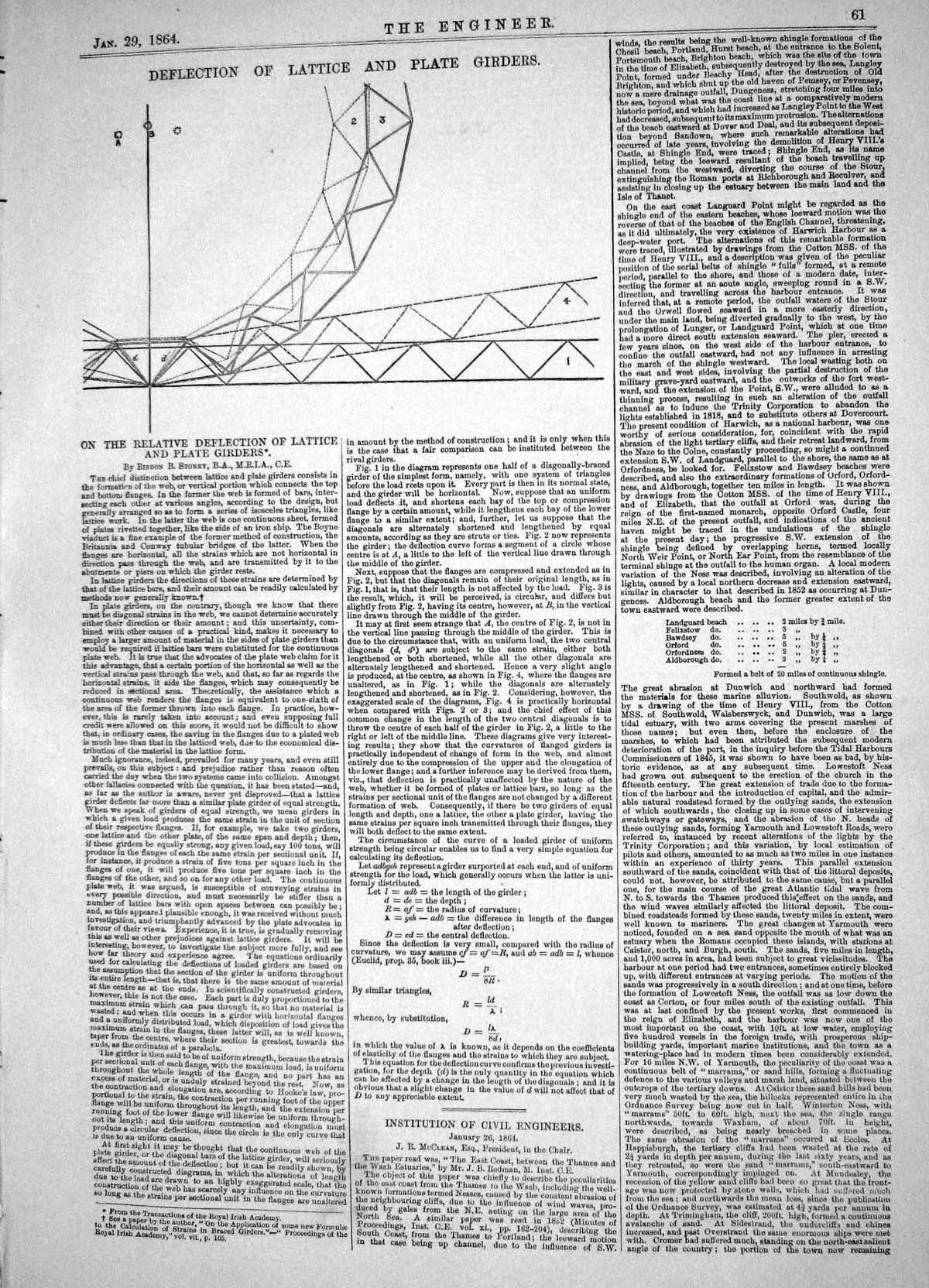 Old Print Engineering 1864 Deflection Lattice Plate Girders Bindon Stoney 19th