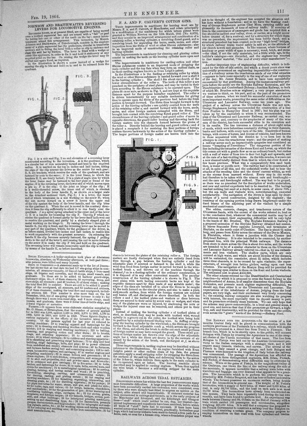 Antique Old Print 1864 Johnson Braithwaite Levers Locomotive Engines Calvert