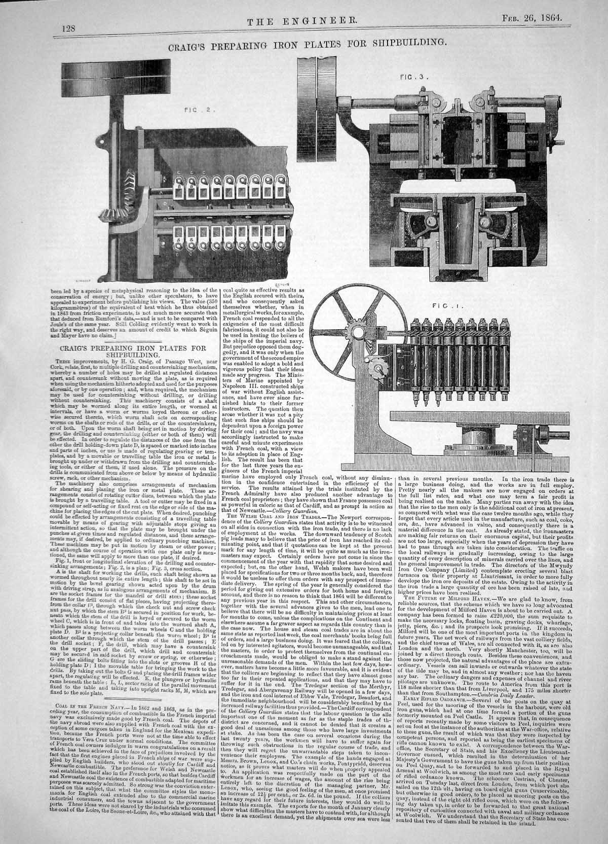 Old Engineering 1864 Craig Preparing Iron Plates Shipbuilding Machine Victorian