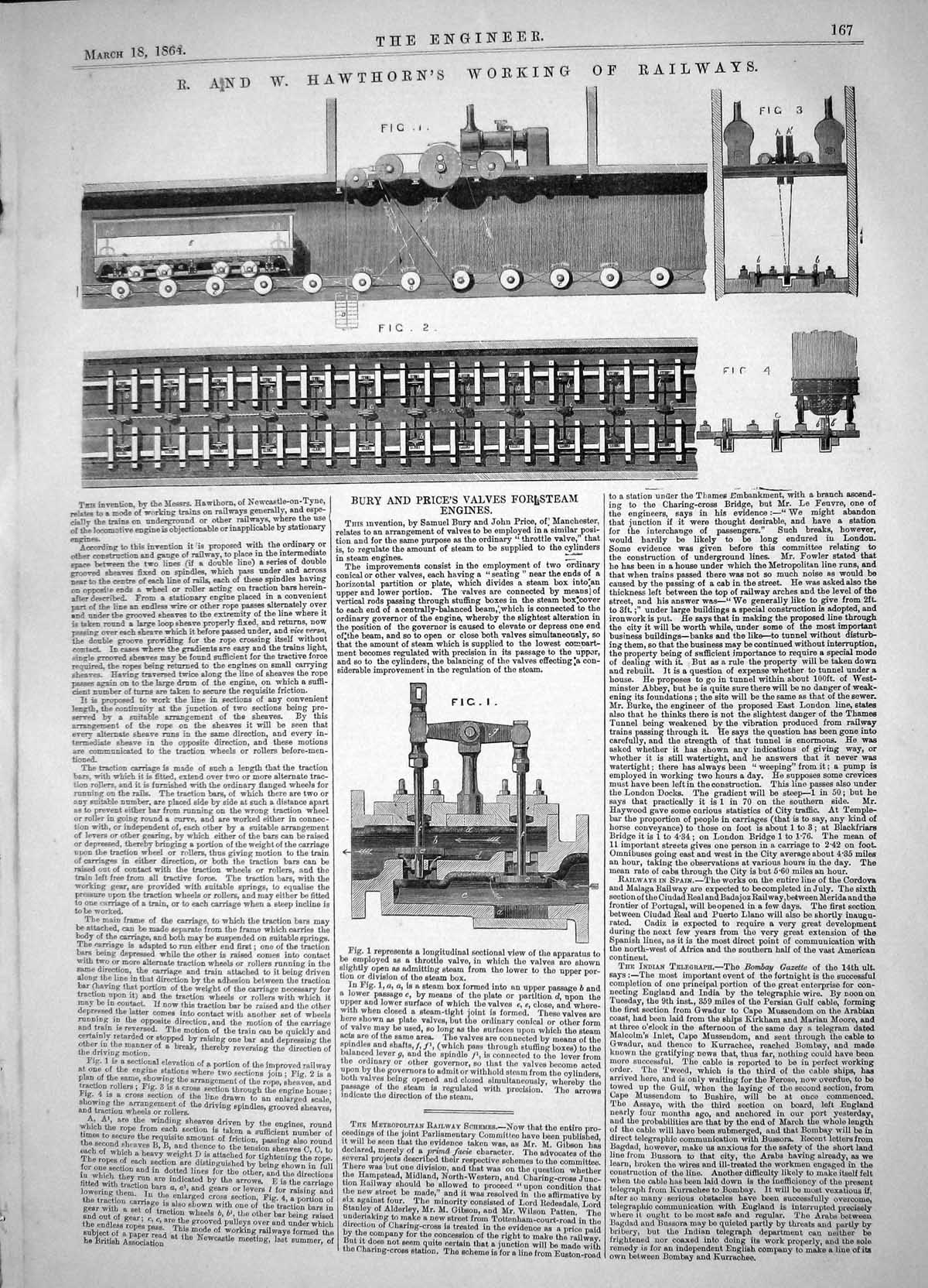 Old Print 1864 Hawthorn Working Railways Bury Price Valves Steam Engines 19th