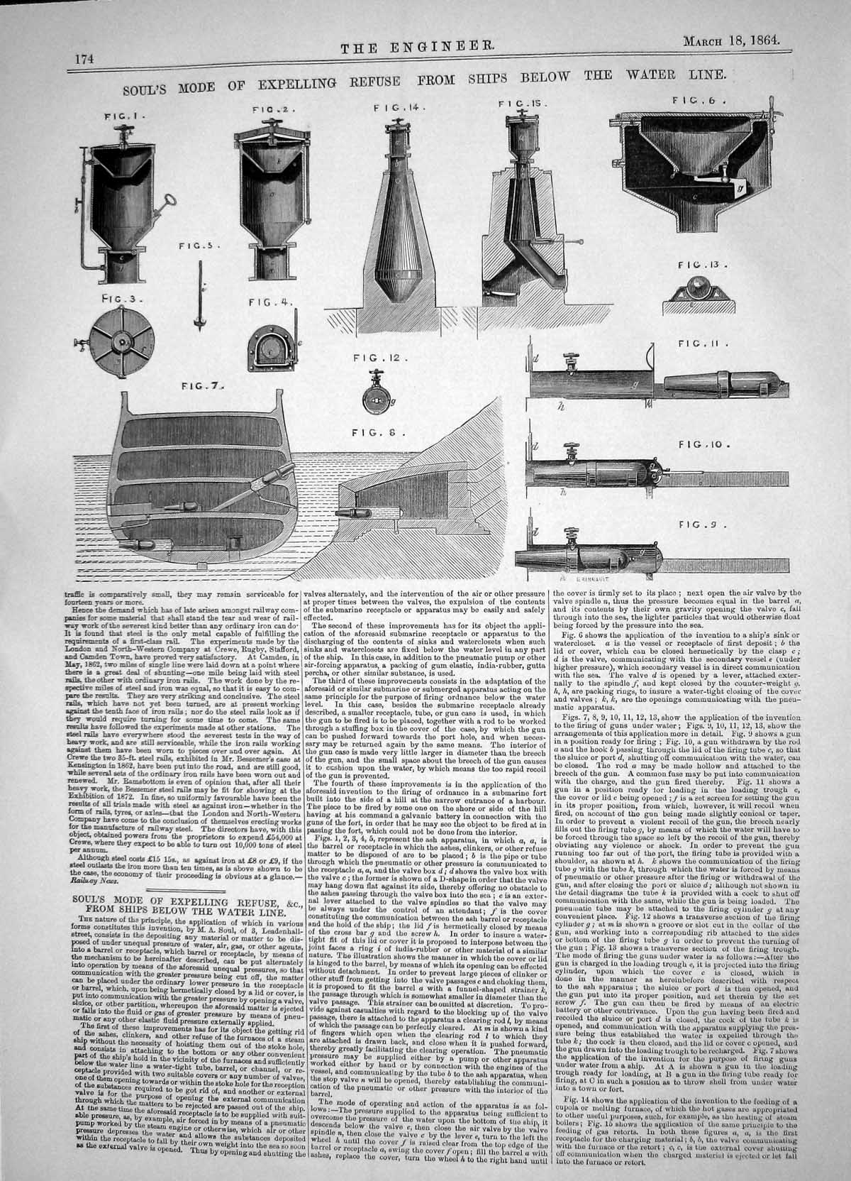 Old 1864 Soul Mode Expelling Refuse Ships Below Water Line Apparatus Victorian