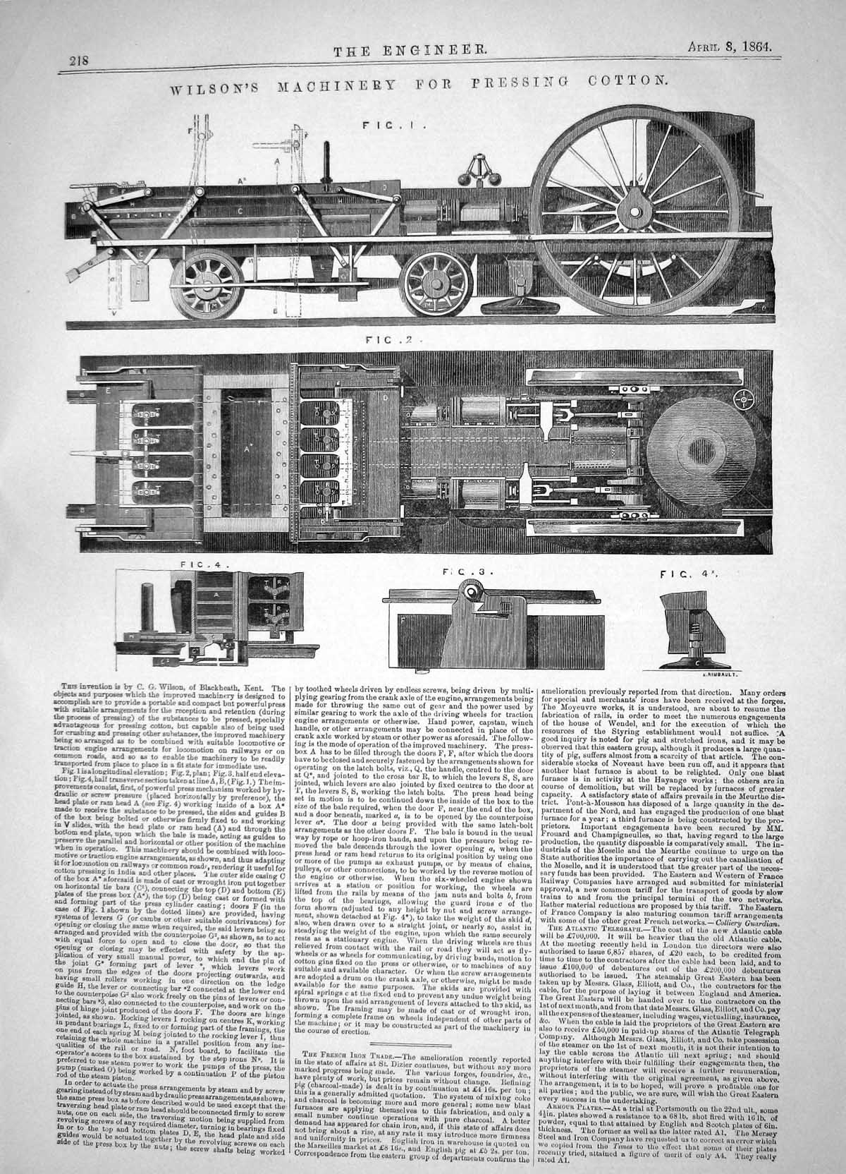 Old Engineering 1864 Wilson Machinery Pressing Cotton Blackheath Kent Victorian