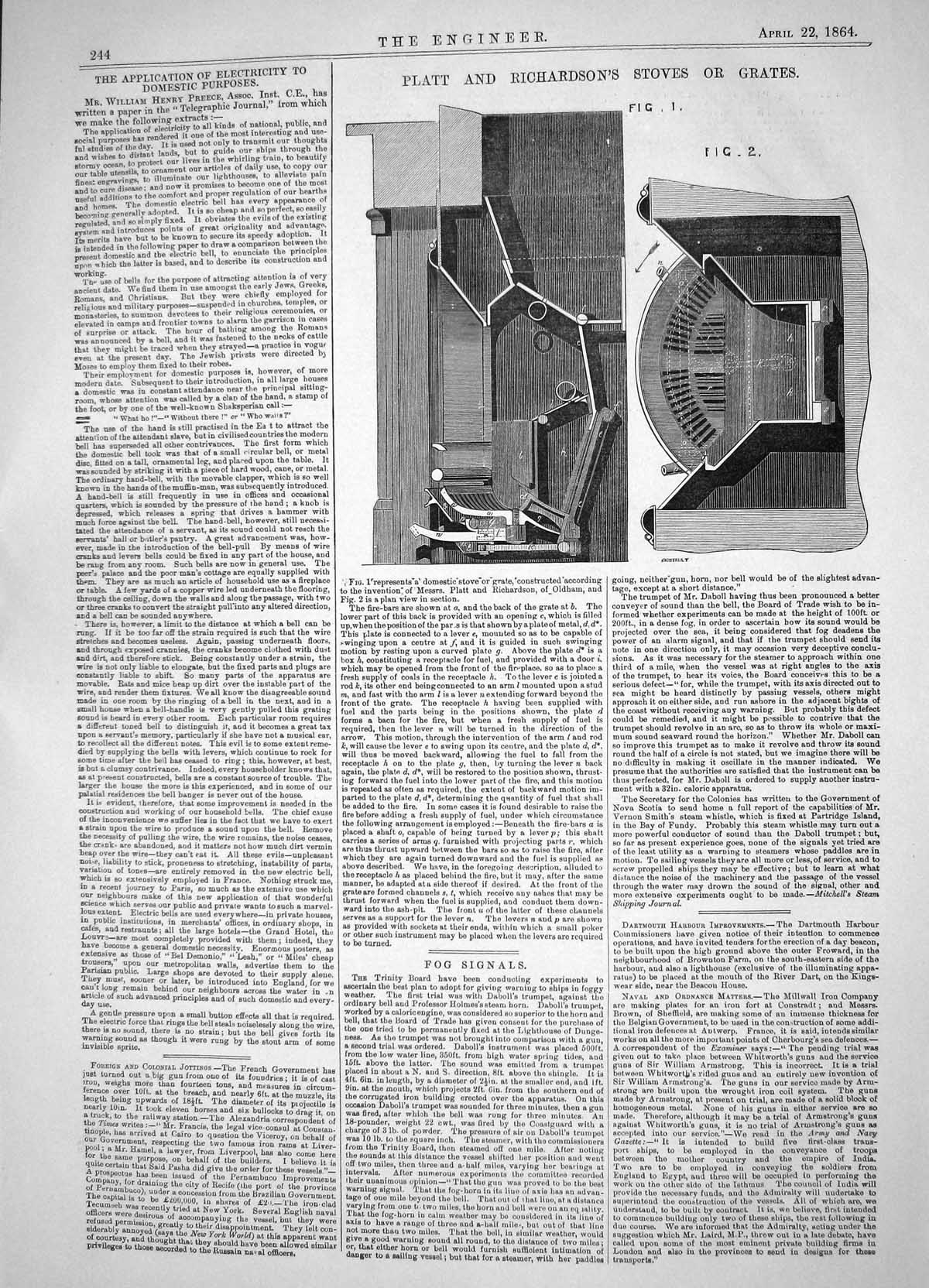 Antique Old Print Engineering 1864 Platt Richardson Stoves Grates Machinery