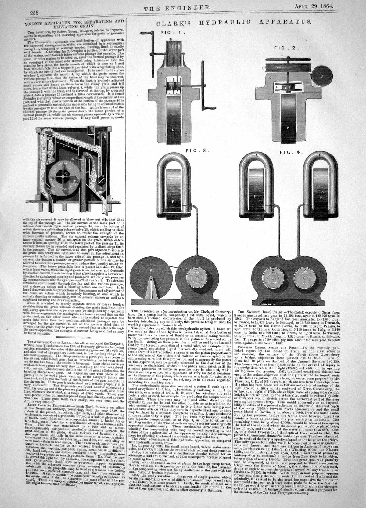 Old Engineering 1864 Clark Hydraulic Apparatus Young Separating Grain Victorian