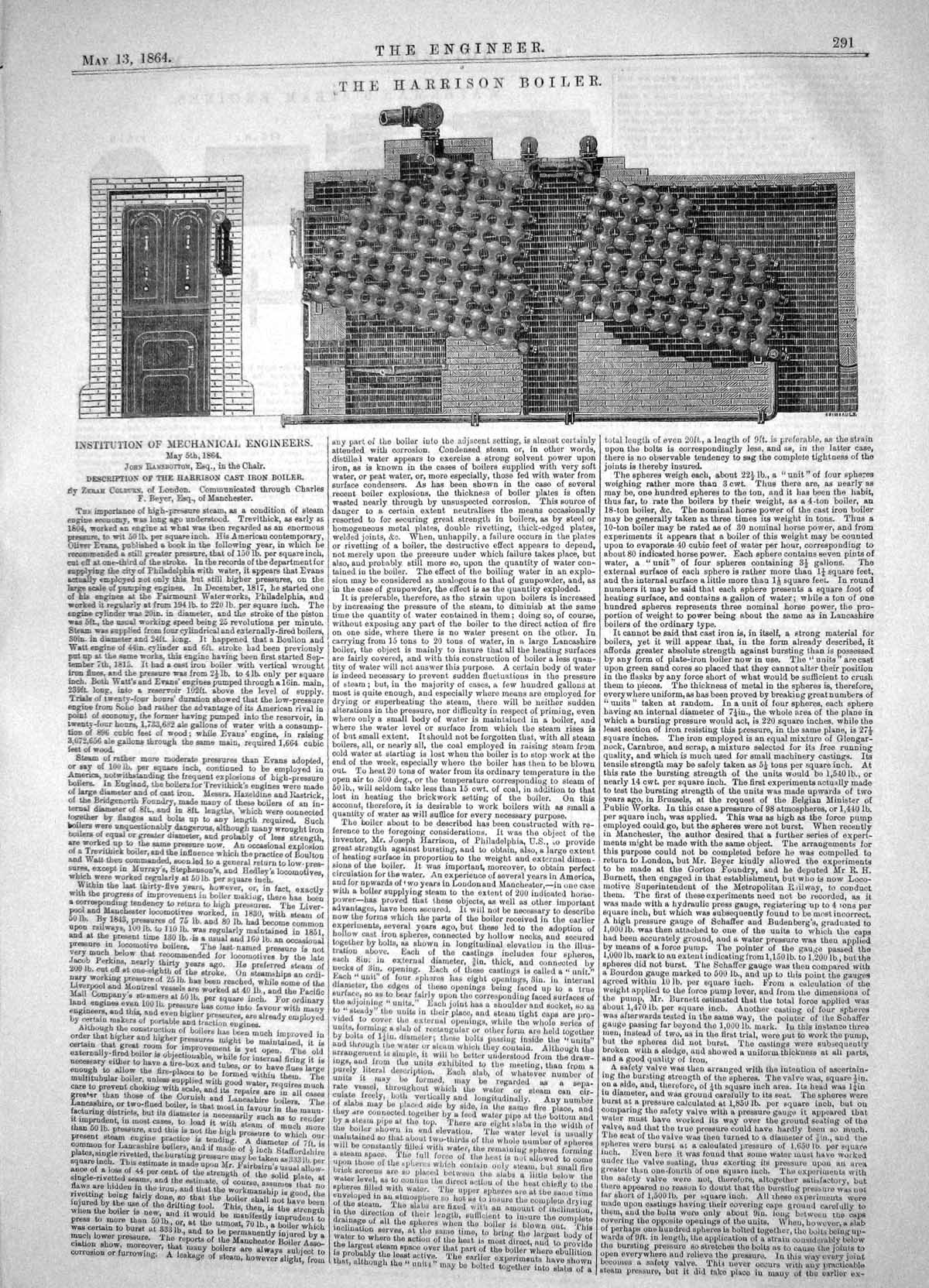 Old Institution Mechanical Engineering 1864 Harrison Cast Iron Boiler Victorian