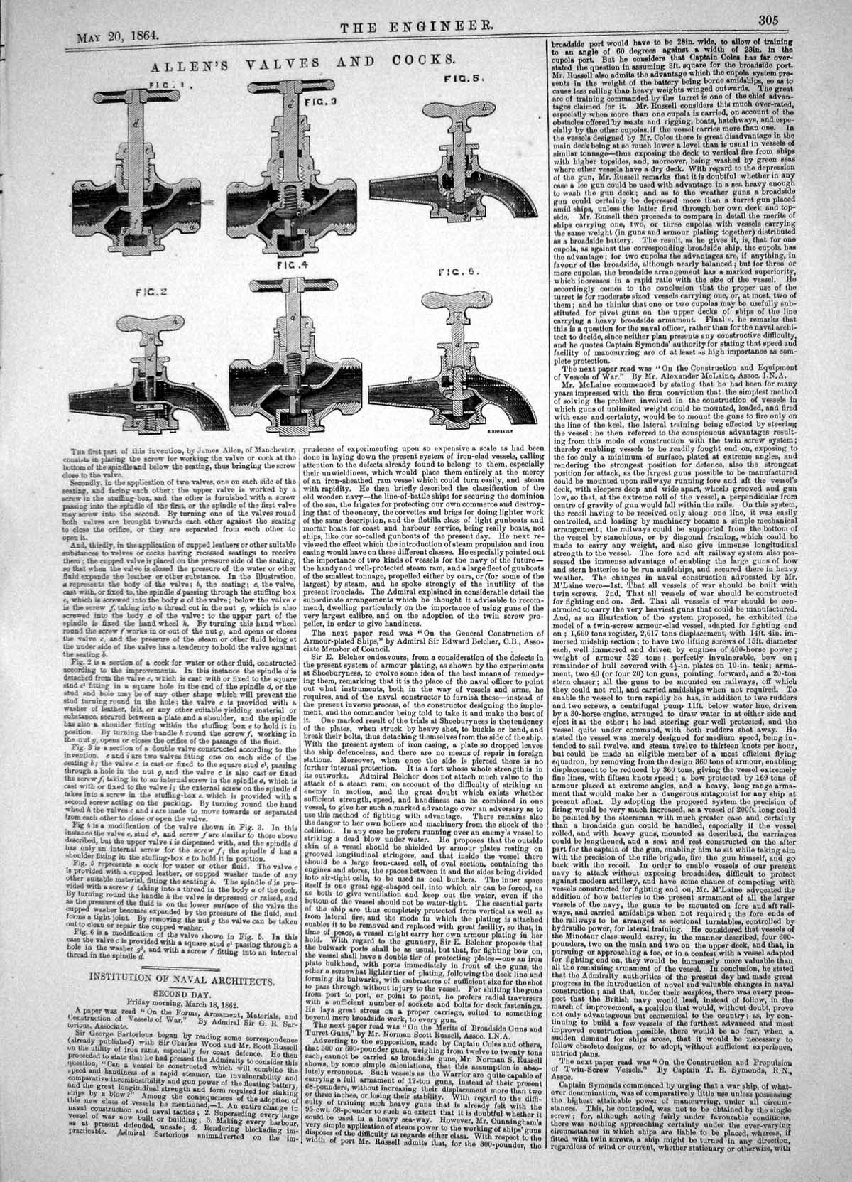 Old Print Engineering 1864 James Allen Invention Valves Cocks Manchester 19th