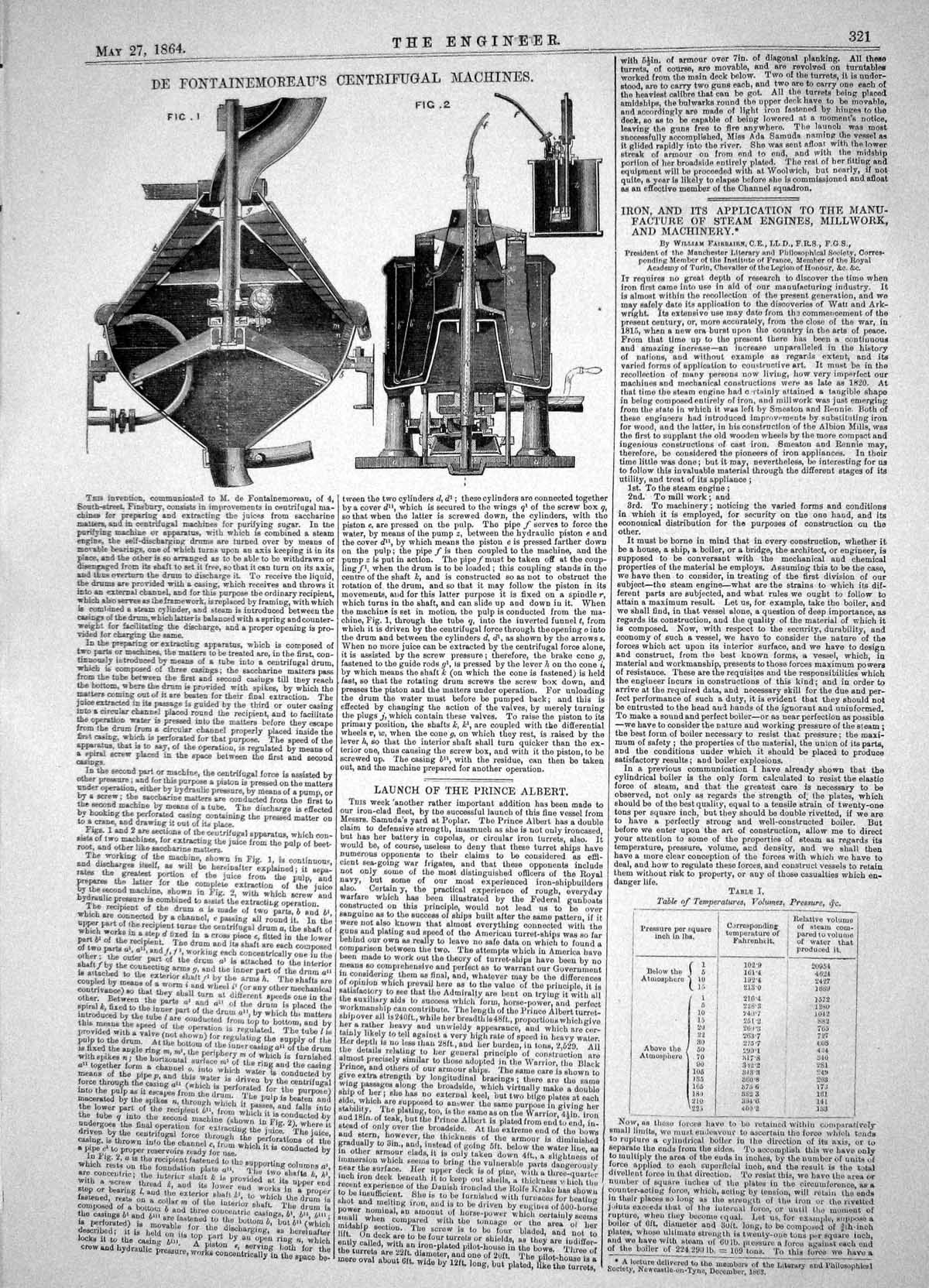 Antique Old Print Engineering 1864 De Fontainemoreau Centrifugal Machinery 19th