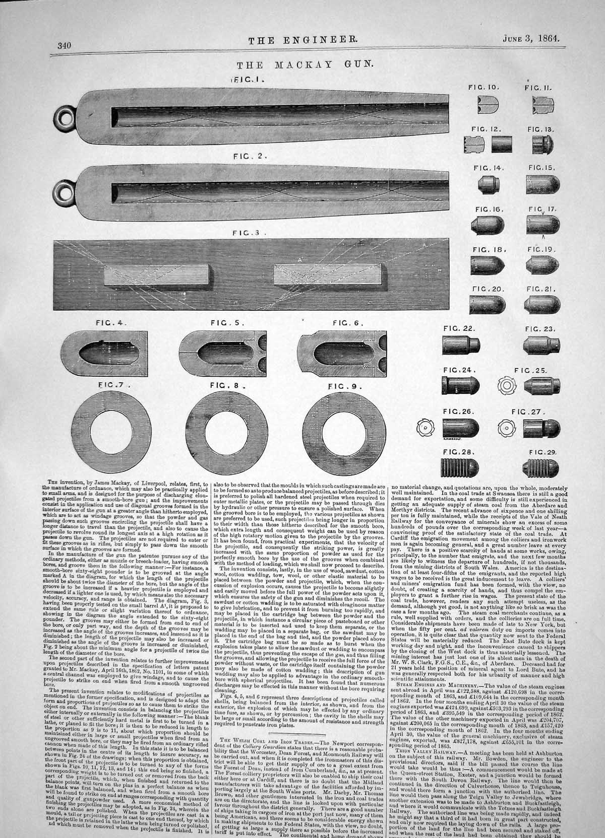 Old Engineering 1864 Invention James Mackay Gun Liverpool Small Arms Victorian