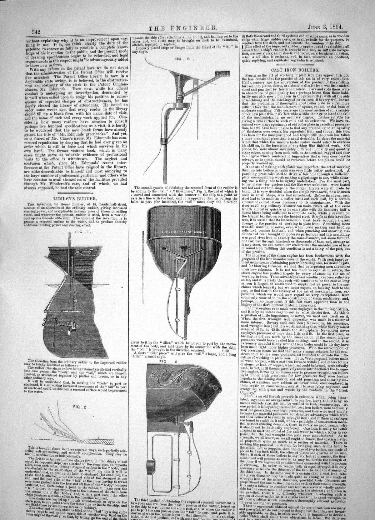 Old Engineering 1864 Henry Lumley Rudder Machinery Leadenhall Street Victorian