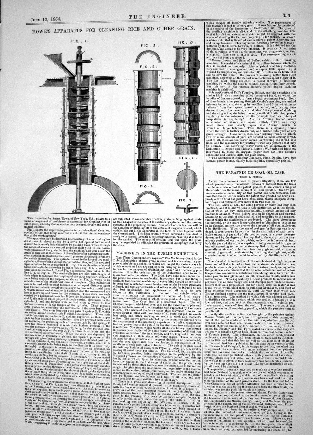 Antique Print Engineering 1864 Howe Apparatus Cleaning Rice Grain Machinery