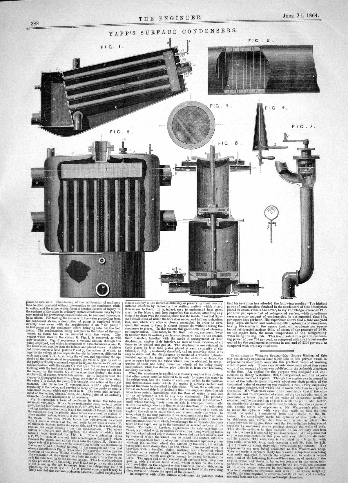 Antique Print Engineering 1864 Yapp Surface Condensers Machinery Apparatus 19th