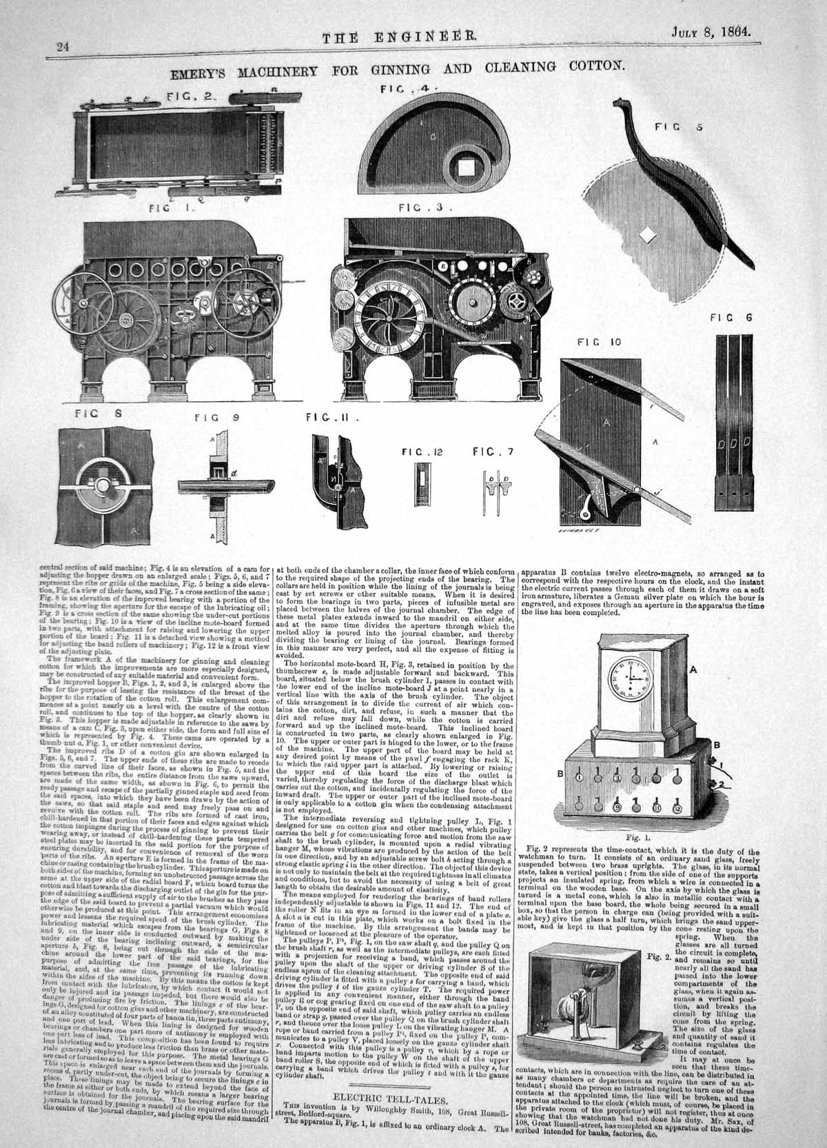 Old 1864 Emery Machinery Ginning Cleaning Cotton Electric Tell-Tales Victorian